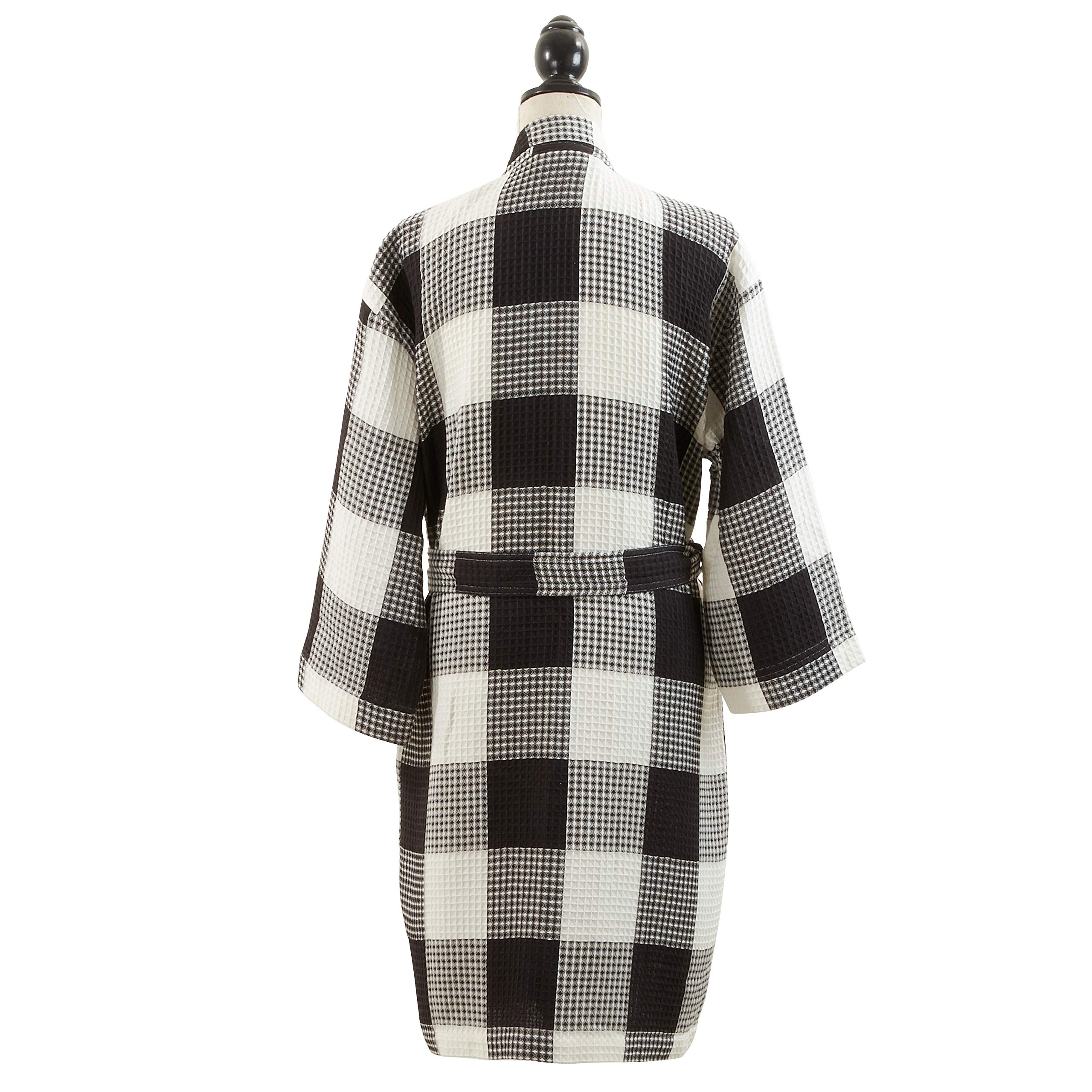 SARO LIFESTYLE Soft Buffalo Plaid Waffle Weave Bath Robe for Women & Men - Cozy Fleece-Lined Winter Bathrobe with Pockets for Spa, Lounge & Home Relaxation