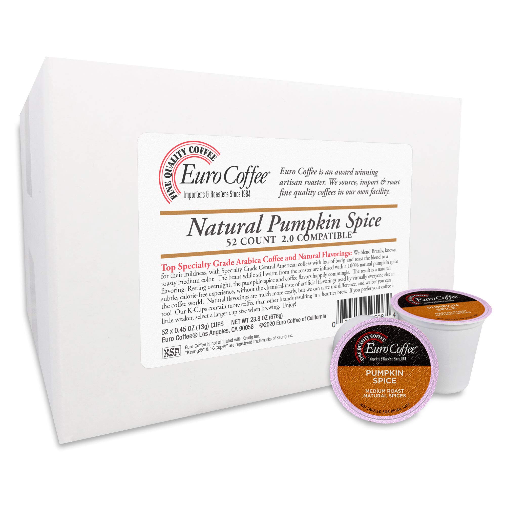 Euro Coffee Single-Serve Capsules - Natural Pumpkin Spice Flavor (52 Count) | Perfect for Keurig Machines, Office Coffee Breaks & Fall Seasonal Drinks