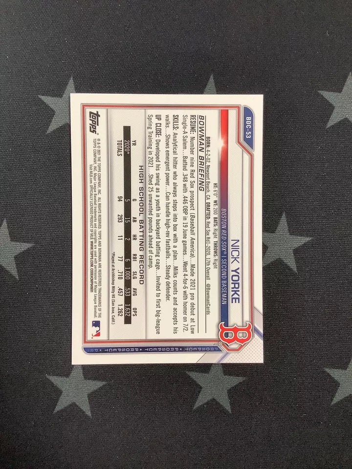 2021 Bowman Chrome Baseball Nick Yorke Prospect Teal Ice Parallel #13/20 - Boston Red Sox Rookie Card for Collectors & Sports Fans - Perfect for Trading, Display, and Investment