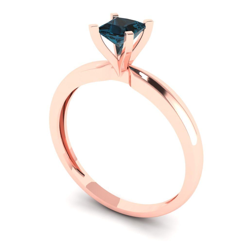 0.50ct Princess Cut Natural London Blue Topaz Solitaire Ring - 18K Rose Gold Engagement, Bridal, Promise & Anniversary Ring for Women - Perfect for Proposals, Weddings & Special Occasions