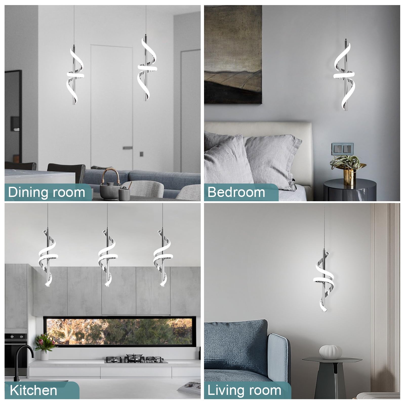 Vloitgol Spiral LED Pendant Light Fixtures - 5500K Cool White Modern Adjustable Hanging Light for Kitchen Island, Dining Room, Bedroom & Sink Areas | Energy-Efficient Lighting Solution for Home & Office Spaces