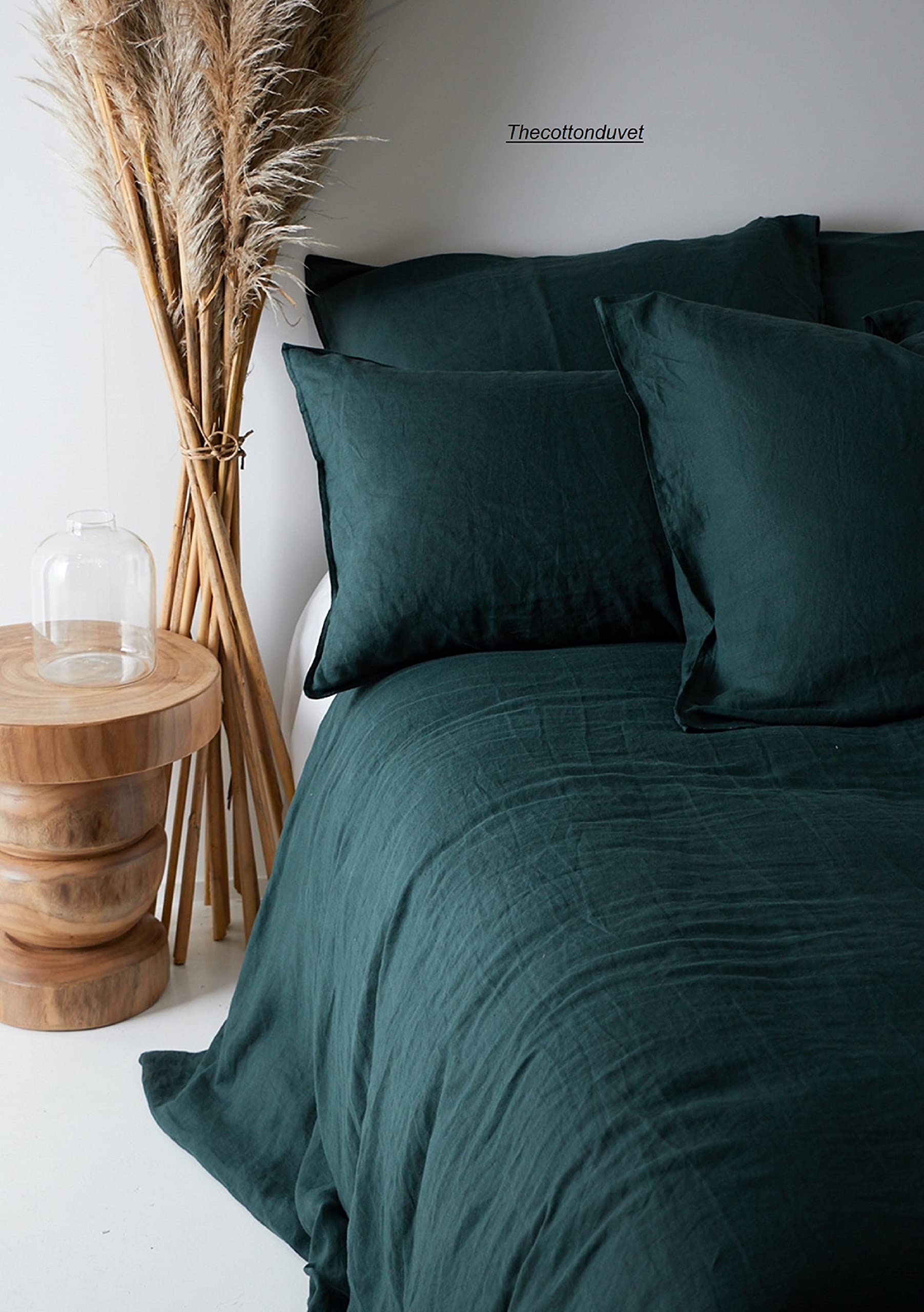 Emerald Green Washed Cotton Duvet Cover Set - King/California King Size - Soft & Breathable Boho Bedding for Cozy Sleep - Perfect for Master Bedrooms, Guest Rooms & Bohemian Home Decor