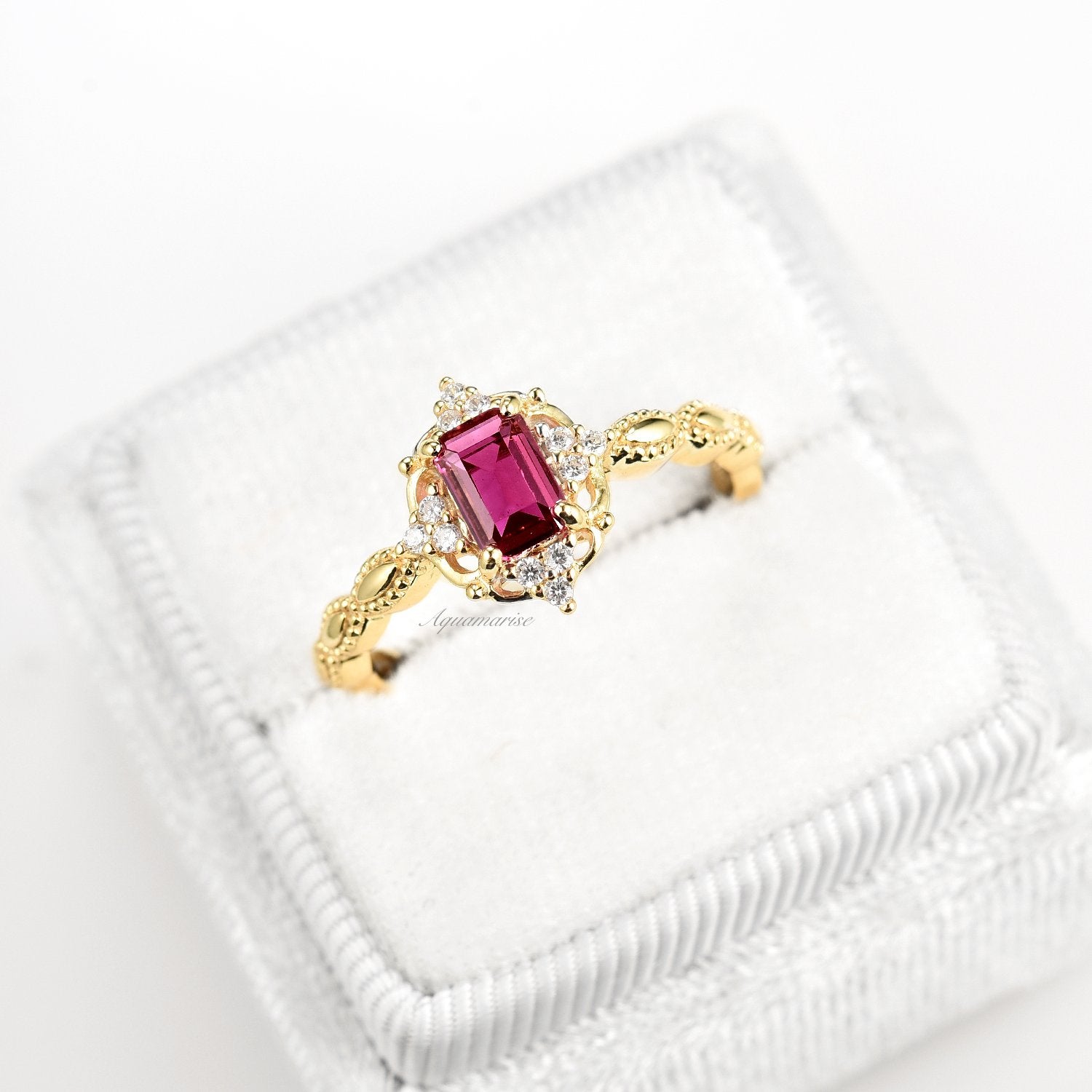 Vintage Ruby Ring 14K Yellow Gold Vermeil - Elegant Handmade Jewelry for Women, Perfect for Weddings, Anniversaries & Special Occasions