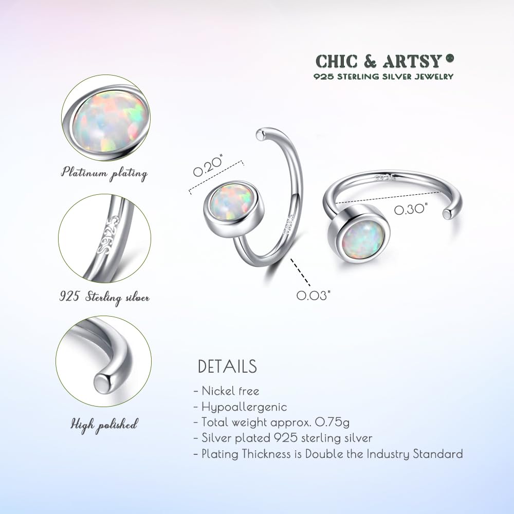925 Sterling Silver Dainty Hug Hoop Earrings with Synthetic Fire Opal/Turquoise/Moonstone/CZ - Chic & Artsy Tiny Huggie Hoops for Women | Everyday Wear, Gift, Party & Office Jewelry