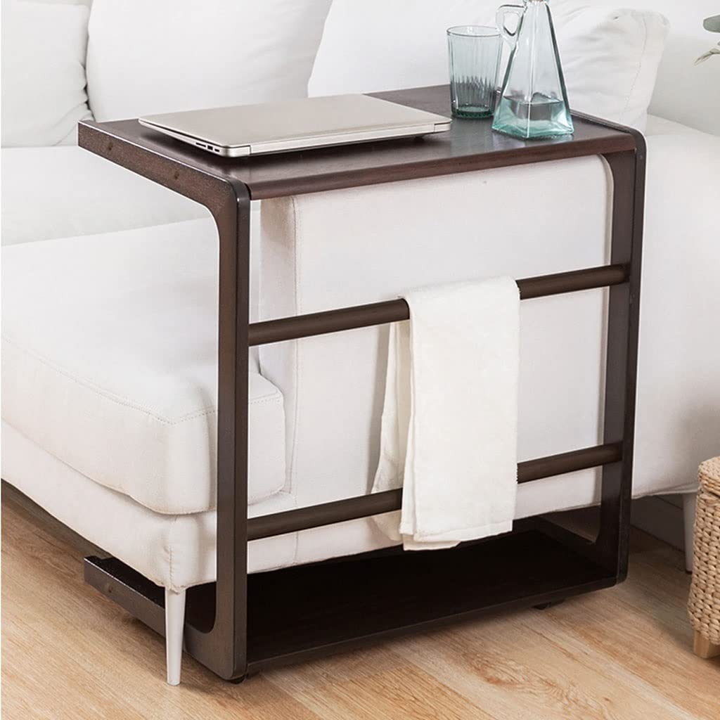 Portable C-Shaped Side Table with Wheels - Adjustable Overbed Table, Snack Tray & Laptop Stand for Sofa, Bed, or Office Use - Easy Assembly Rolling End Table for Living Room, Bedroom & Small Spaces