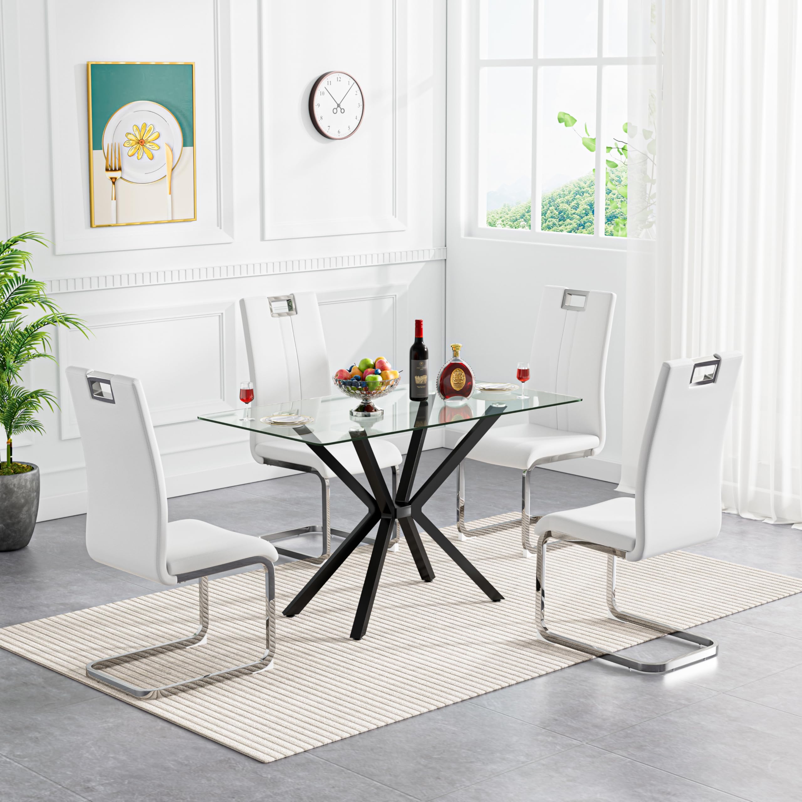 Modern 5-Piece Glass Dining Table Set for 4 - 47