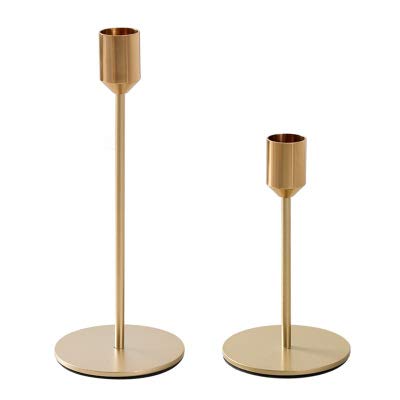 2-Piece Gold Brass Candlestick Holders Set - Modern Taper Candle Holders for Table Decor, Wedding Centerpieces & Holiday Dining (Small + Large Size)