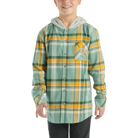 Youth Boys Long Sleeve Flannel Button-Down Hooded Shirt - Soft Plaid Pattern for School & Outdoor Activities - Patina Style Casual Wear