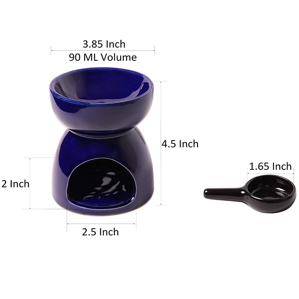 Blue Ceramic Essential Oil Burner with Classic Leaf Carving - Aromatherapy Diffuser, Tea Light Candle Holder & Wax Melter for Home Fragrance - Perfect for Living Room Decor, Balcony Relaxation & Garden Ambience