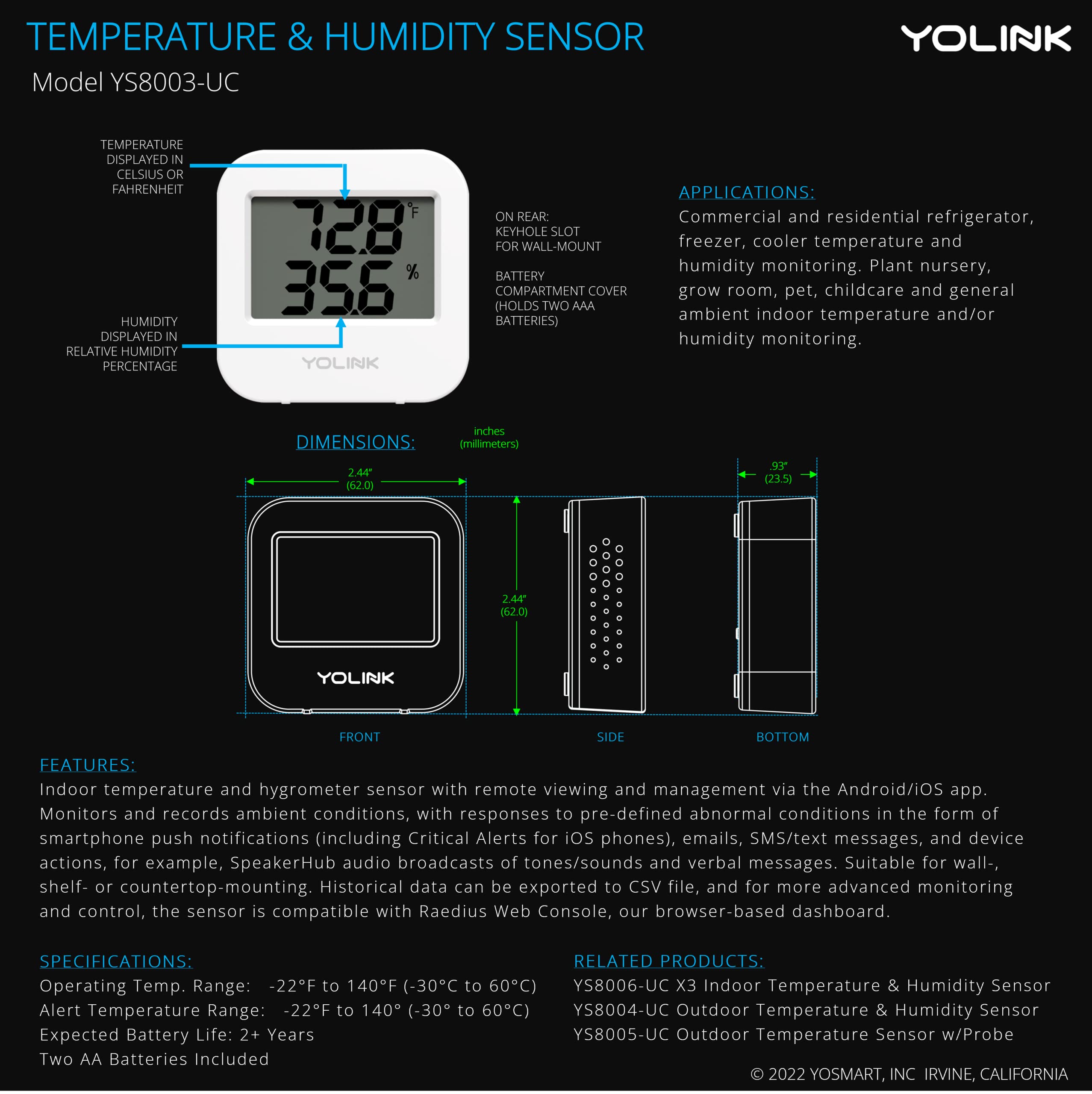 Smart Wireless Temperature & Humidity Sensor for Freezer & Fridge Monitoring - Wide Range, Real-Time Alerts | Ideal for Home, Restaurant & Laboratory Use