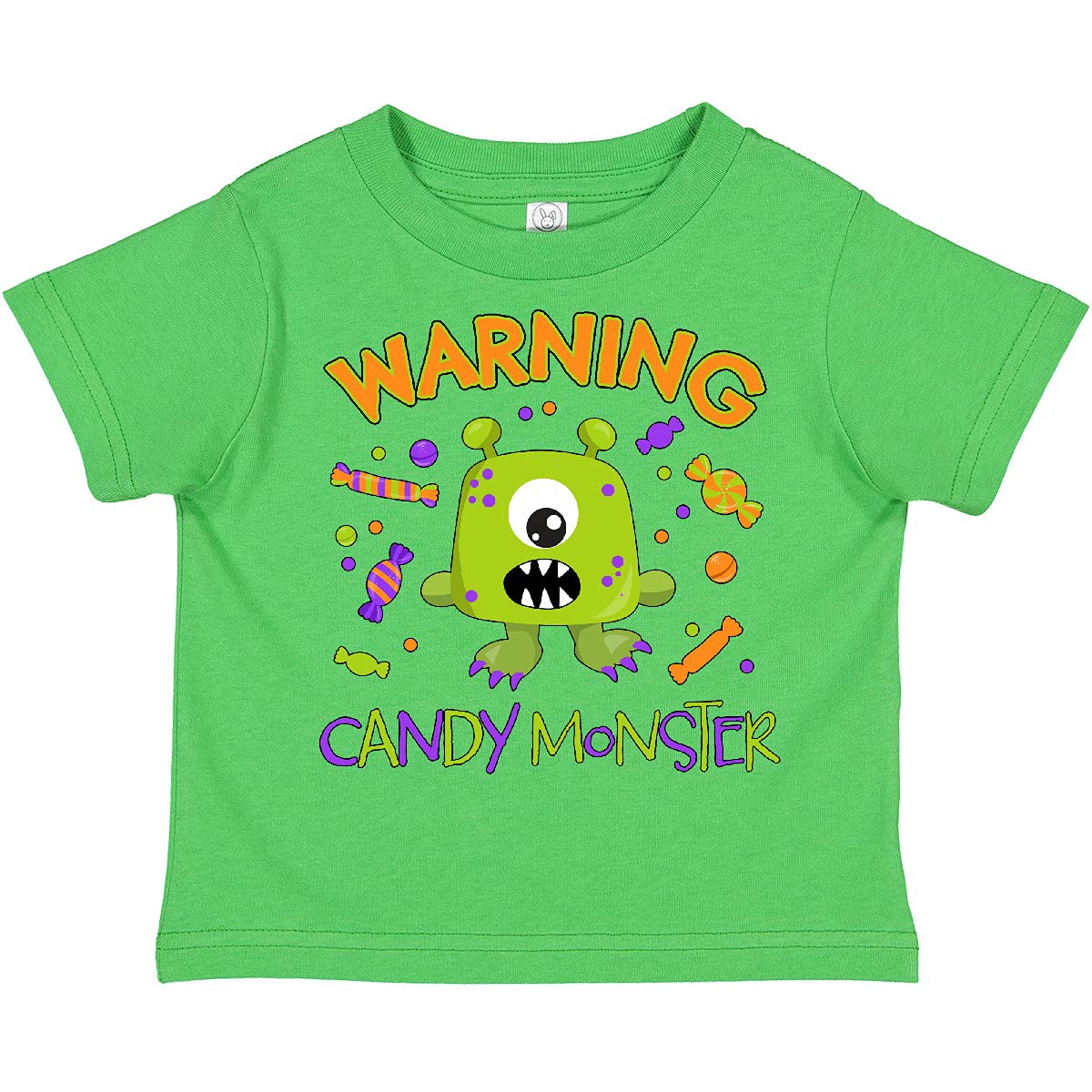 Inktastic Warning Candy Monster & Cute Green Toddler T-Shirt - Fun Halloween Costume & Playdate Outfit for Kids