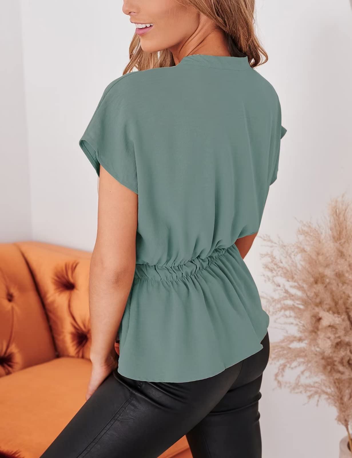 Women's Casual Peplum Button Down Blouse - Chiffon Summer Work Tops for Office, Business & Dressy Occasions