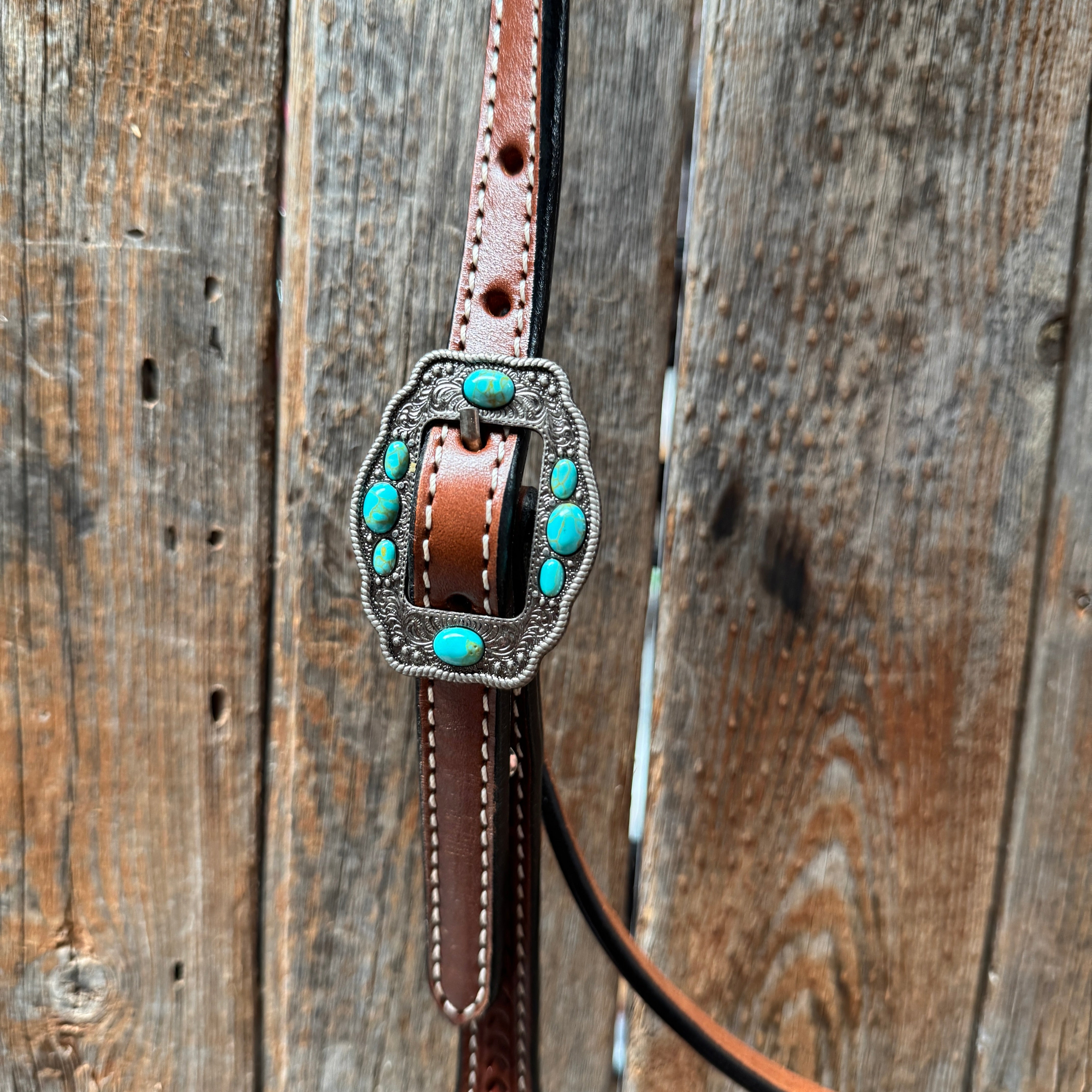 Turquoise Basketweave Browband for Horses - Medium Oil Draft Size #BB131D - Perfect for Show Jumping, Dressage & Western Riding