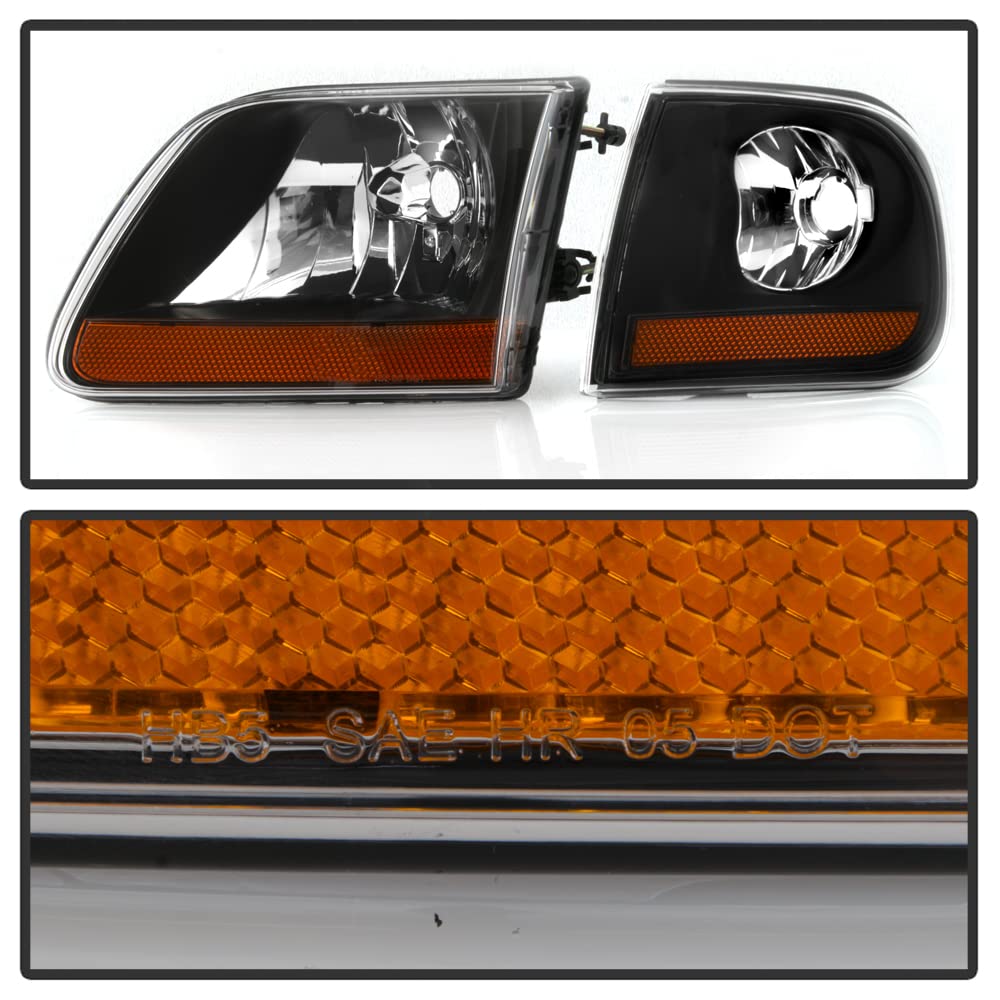 ACANII Black Housing Headlights for 1997-2003 Ford F150 - Harley Davidson Style LED Headlight Assembly with Corner Lights (Left+Right Pair) - Upgrade for Night Driving & Off-Road Adventures