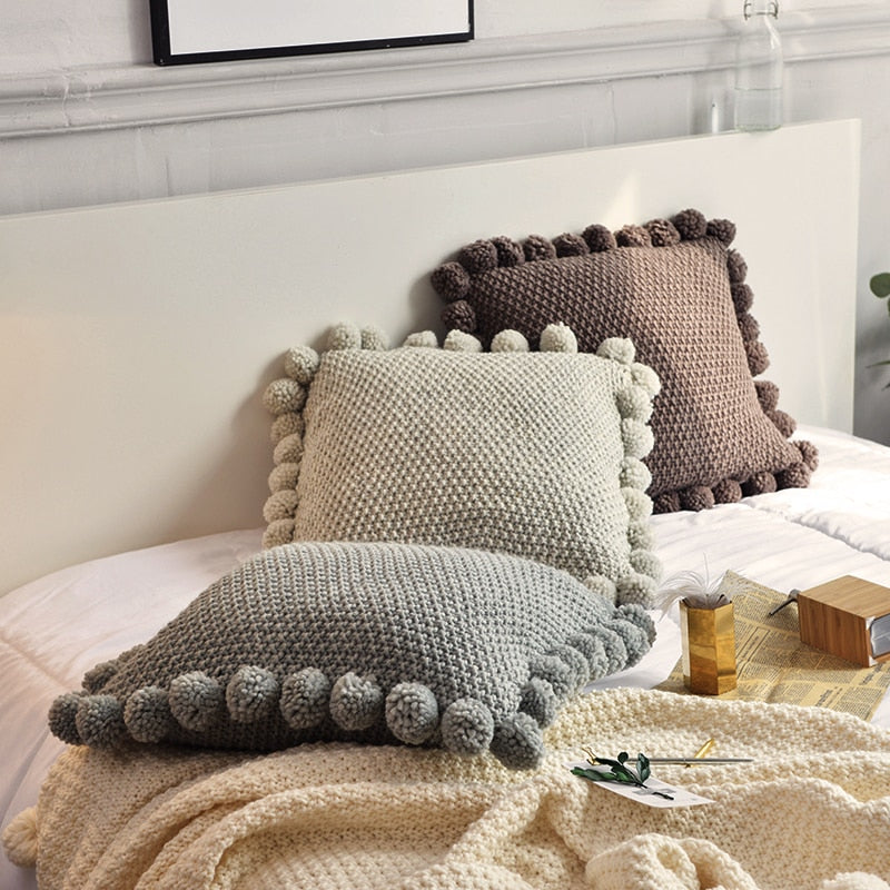 Cozy Knitted Cotton Cushion Cover - Soft Handmade Pillow Case for Sofa, Bed, Chair - Perfect for Living Room, Bedroom & Home Decor