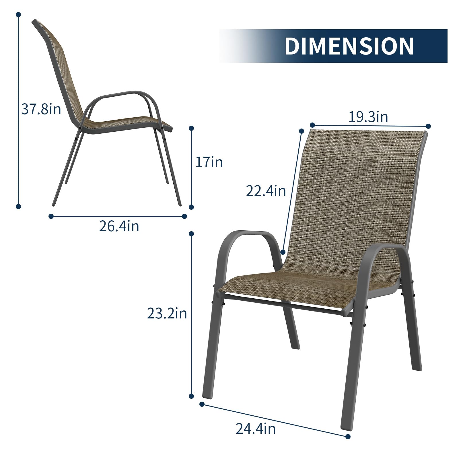Amopatio 4-Piece Stackable Patio Chairs Set - All-Weather Outdoor Dining Chairs in Dark Brown - Breathable Garden Furniture for Backyard, Deck, Poolside & BBQ Gatherings