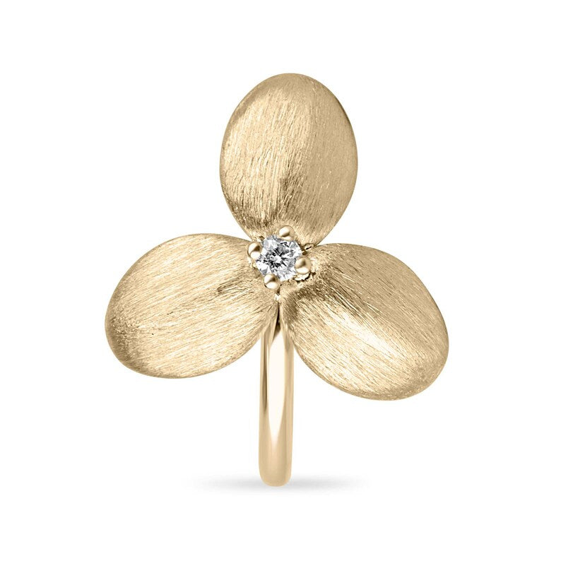 0.06ct Natural Brilliant Round Diamond Floral Ring for Women - 14K Gold Satin Brushed Finish, Elegant Wedding, Anniversary & Special Occasion Jewelry Gift