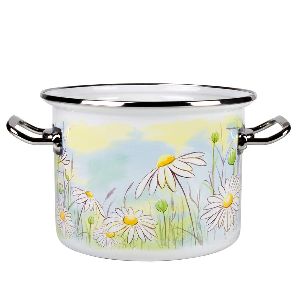 Daisy Fields Enameled Steel Stock Pot Set - 3-Piece Kitchen Cookware for Soup, Stew & Pasta | Stovetop & Oven Safe Cooking Pots