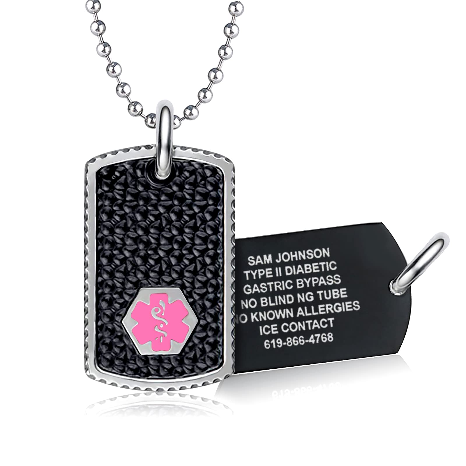 Divoti Custom Engraved Black Dog Tag Medical ID Necklace for Men & Women - Emergency Medical Alert Jewelry for Seniors, Adults with Allergies & Health Conditions