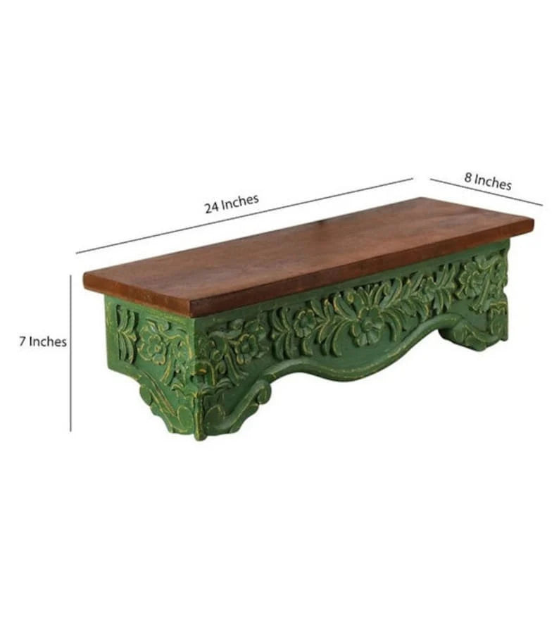 Hand Carved Mango Wood Floating Shelf - Natural Wood Wall Decor for Living Room, Bedroom, Office - Rustic Home Storage & Display Shelf for Books, Plants, Photos