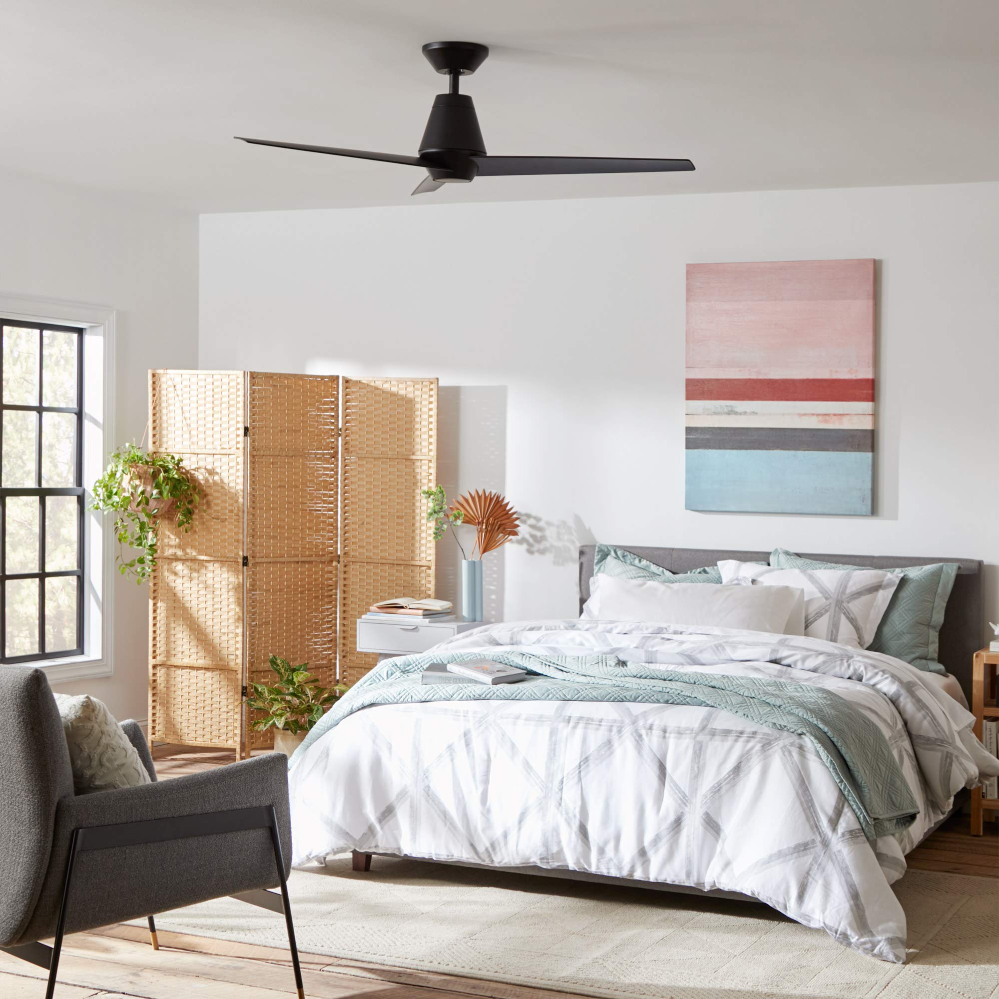 Slim Smart 3-Blade Ceiling Fan 52in Matte Black with 3000K LED Light Kit & Remote Control, Compatible with Alexa, Google Assistant, Samsung Things, iOS & Android App – Perfect for Living Room, Bedroom, and Patio