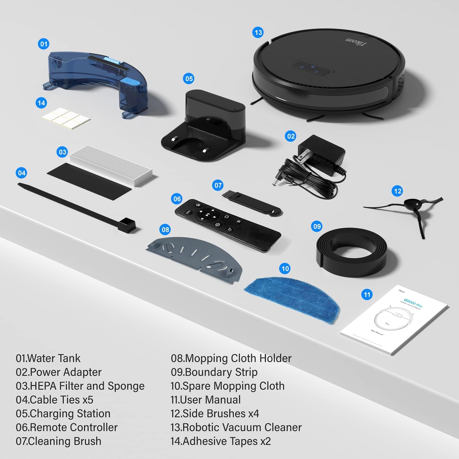 Tikom Robot Vacuum and Mop Combo - Powerful Suction Robotic Cleaner for Carpets, Pet Hair & Hard Floors | Ultra Thin 2-in-1 Self-Charging Vacuum with Smart APP & Remote Control | Perfect for Home, Office & Pet Owners