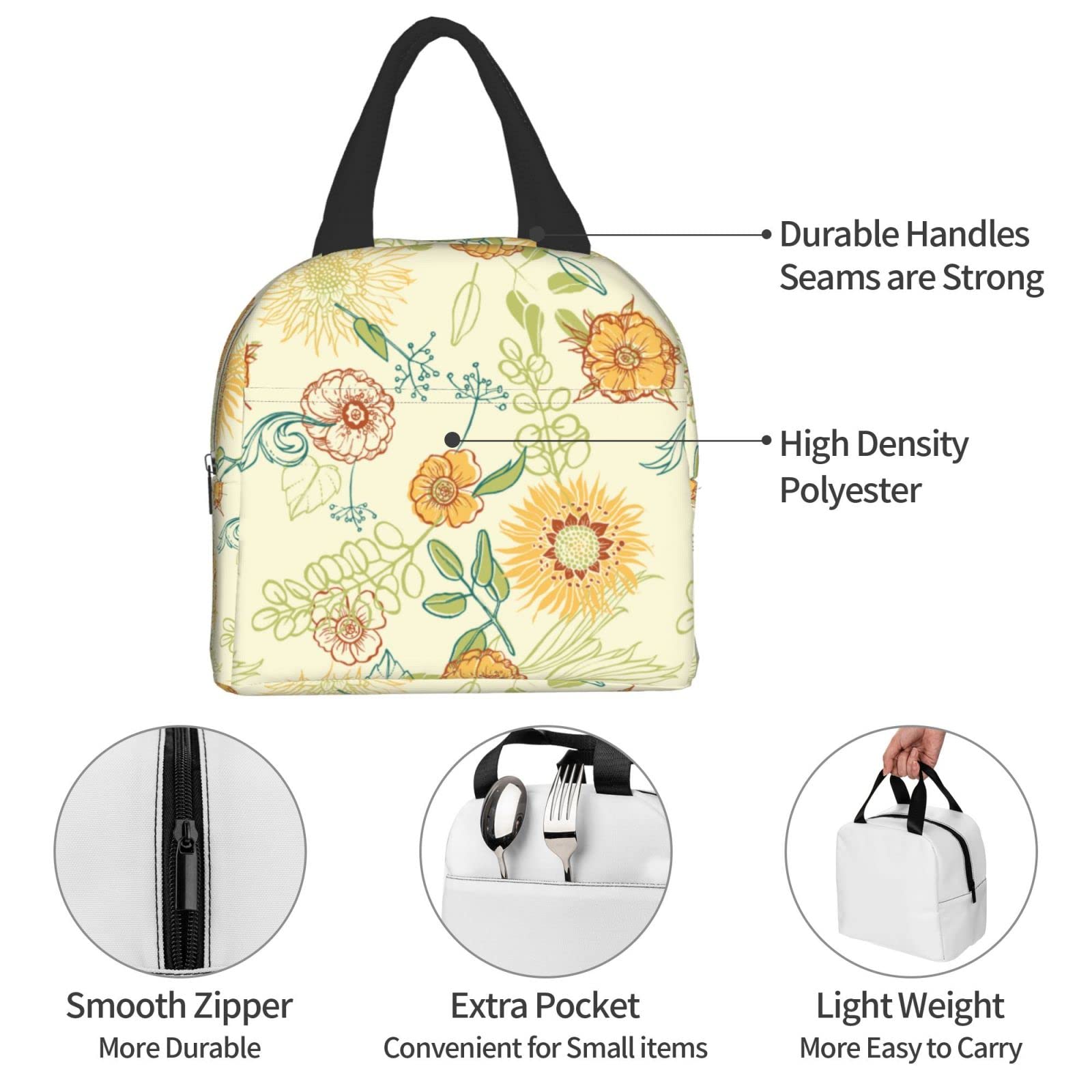 Insulated Sunflower Lunch Bag - Reusable & Leak-Proof Yellow Lunch Box for Men & Women - Perfect for Work, School, Travel & Picnics | Portable Meal Container & Food Tote