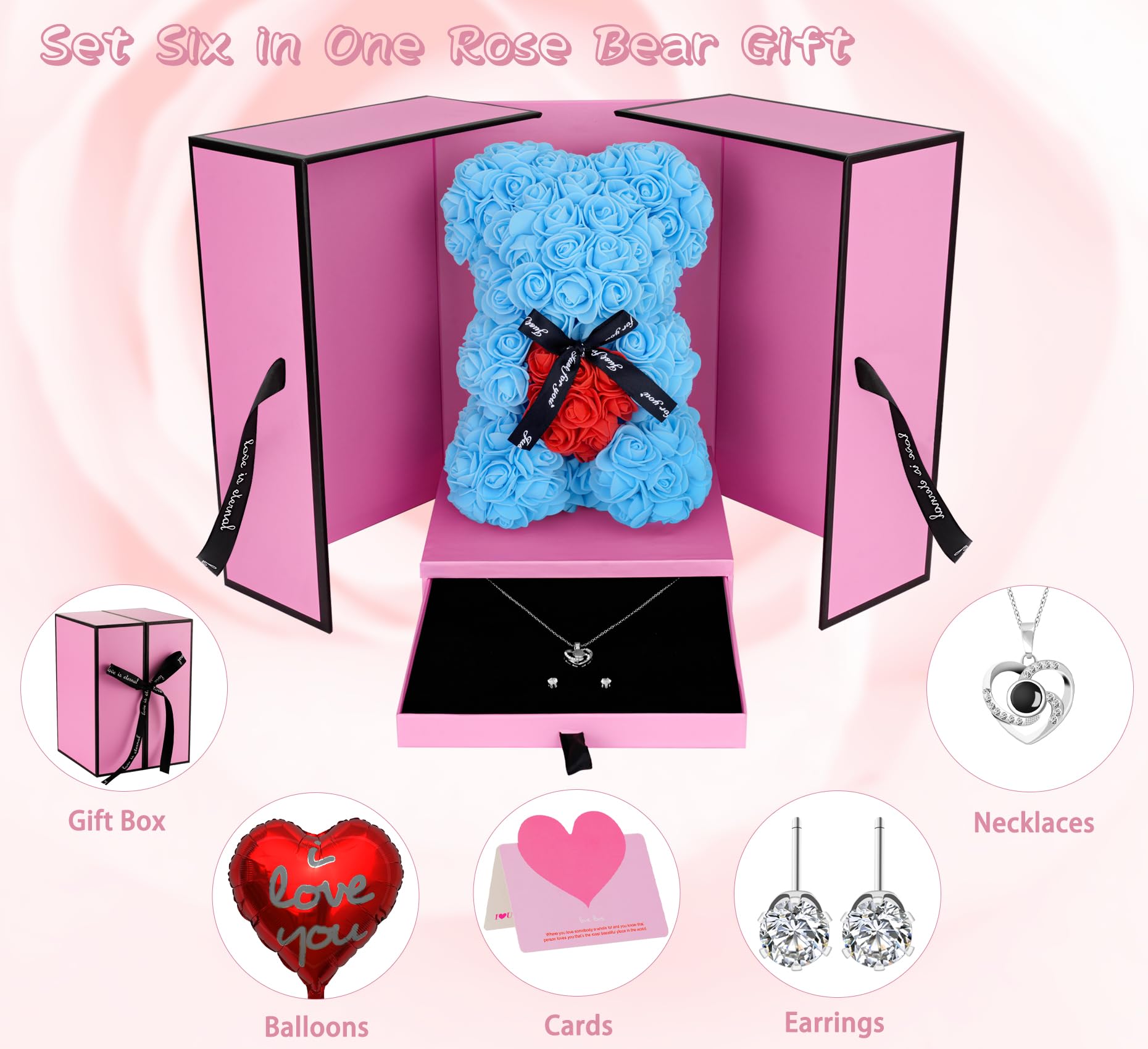 HYRIXDIRECT Artificial Rose Bear Gift - Forever Rose Teddy Bear with Everlasting Flowers for Women, Mom, Wife - Perfect for Wedding, Anniversary, Valentine's Day & Mother's Day Gifts