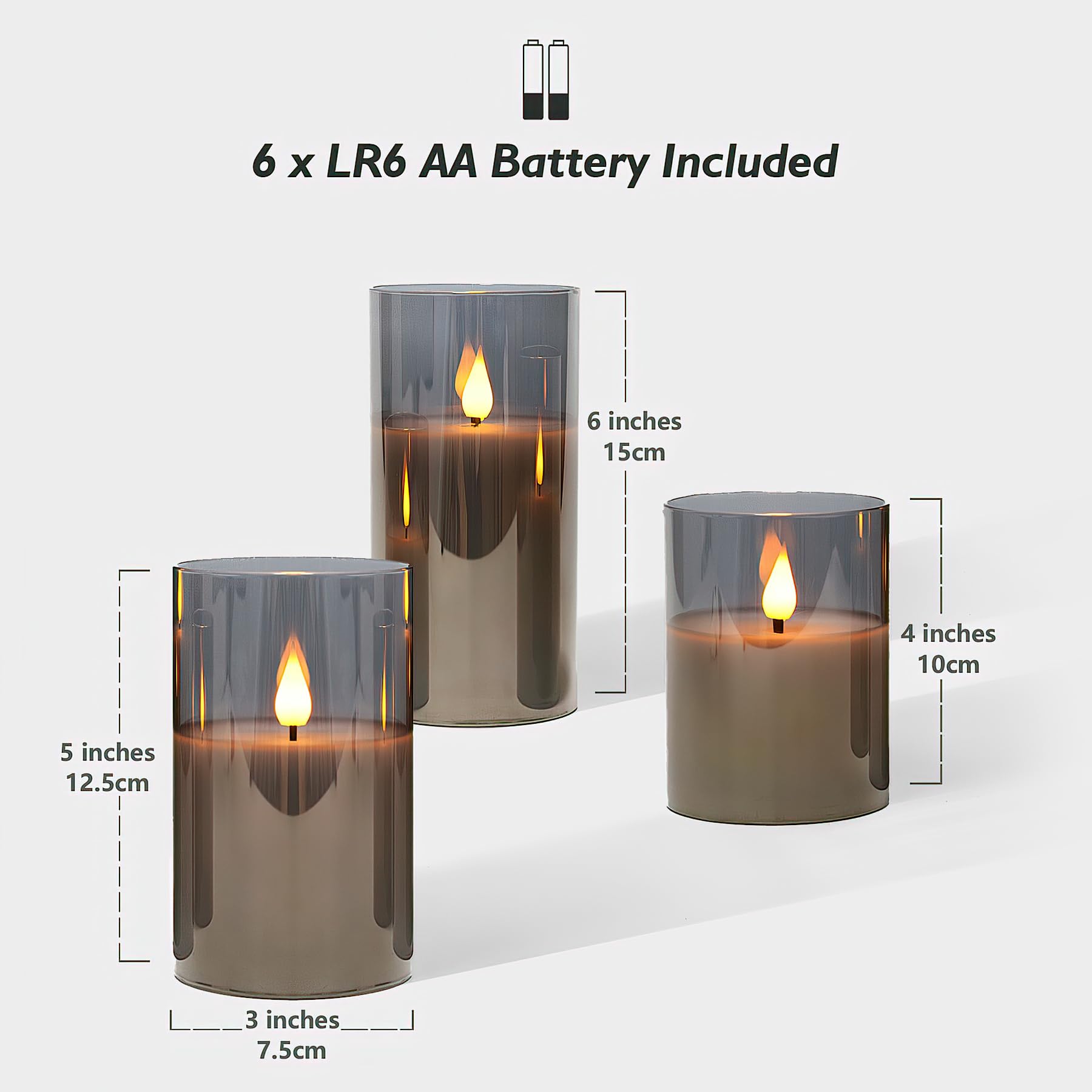 Rhytsing Gray Glass Battery Operated LED Candles with Remote - Flameless Candles Set with Warm White Light & 6 Batteries - Perfect for Home Decor, Wedding Centerpieces, Romantic Dinners & Holiday Lighting
