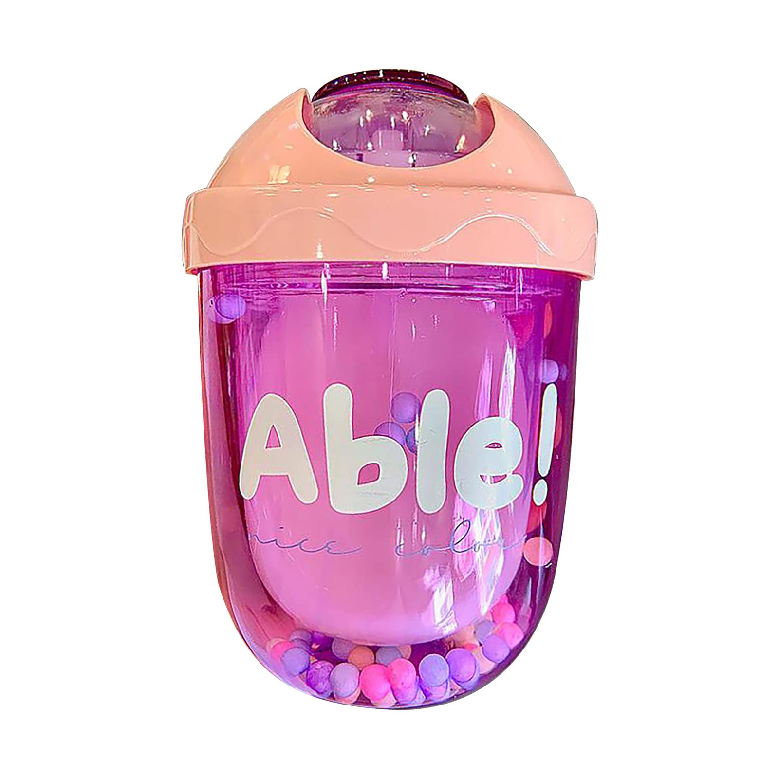 300ml Double Layer Insulated Water Bottle with Straw - 5.9 Inch Cute Mini Portable Plastic Cup for Kids & Adults - Leak Proof Lid, BPA Free, Transparent Juice Drinking Mug for School, Office, Gym, Travel (Violet)
