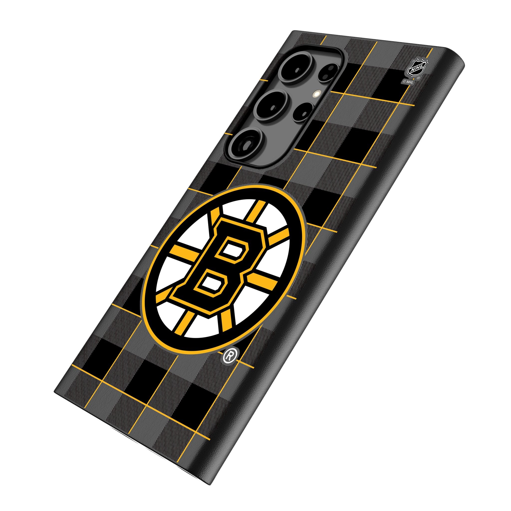 Boston Bruins Plaid MagSafe Compatible Phone Case for Samsung Galaxy S23/S22/S21 - Protective Cover with Secure Magnetic Attachment for Wireless Charging - Perfect for Hockey Fans & Game Day Accessories