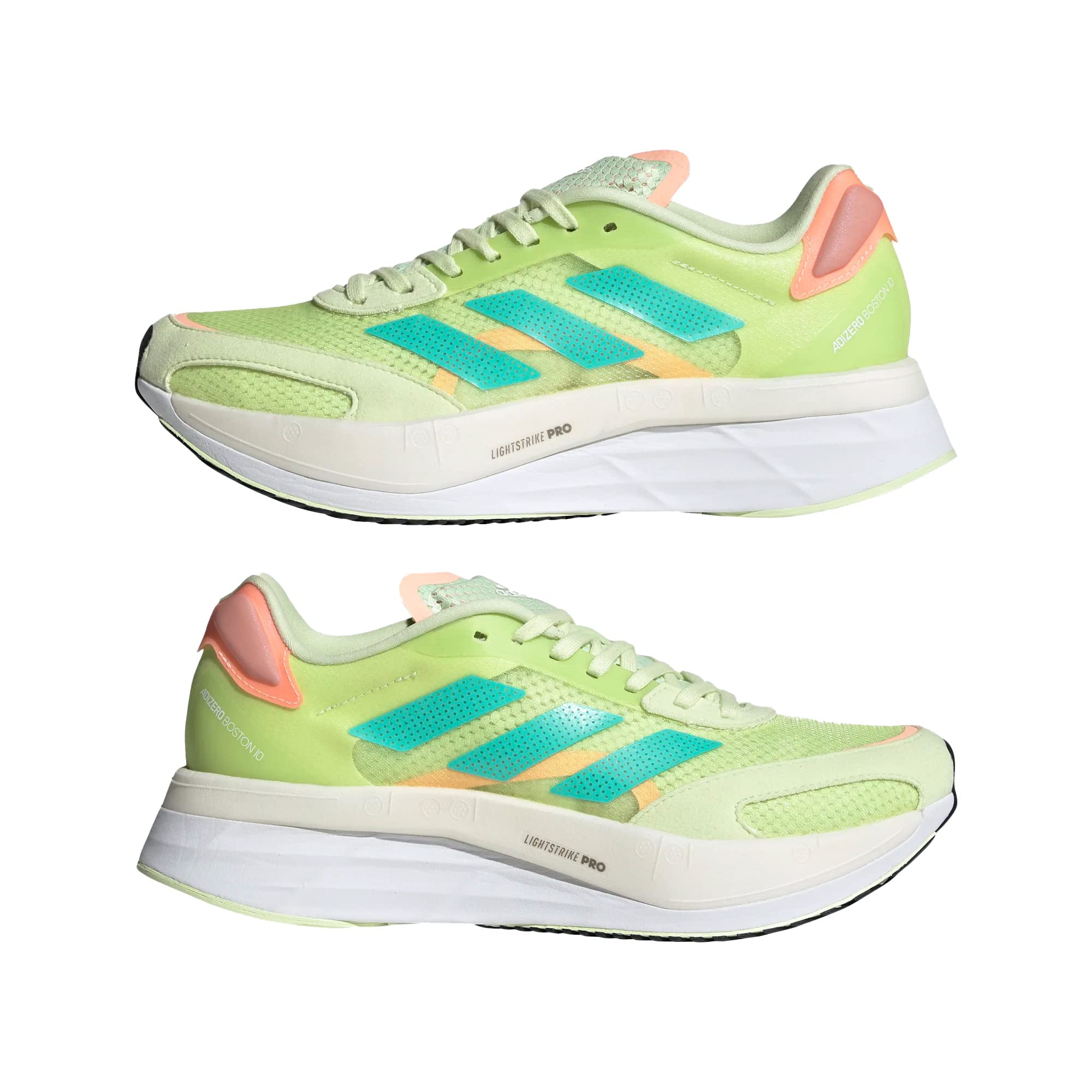 Adidas Adizero Boston 10 Running Shoes for Men - Almost Lime/Mint Rush/Light Flash Orange - Size 9 B (M) - Lightweight & Responsive for Marathon Training & Road Running