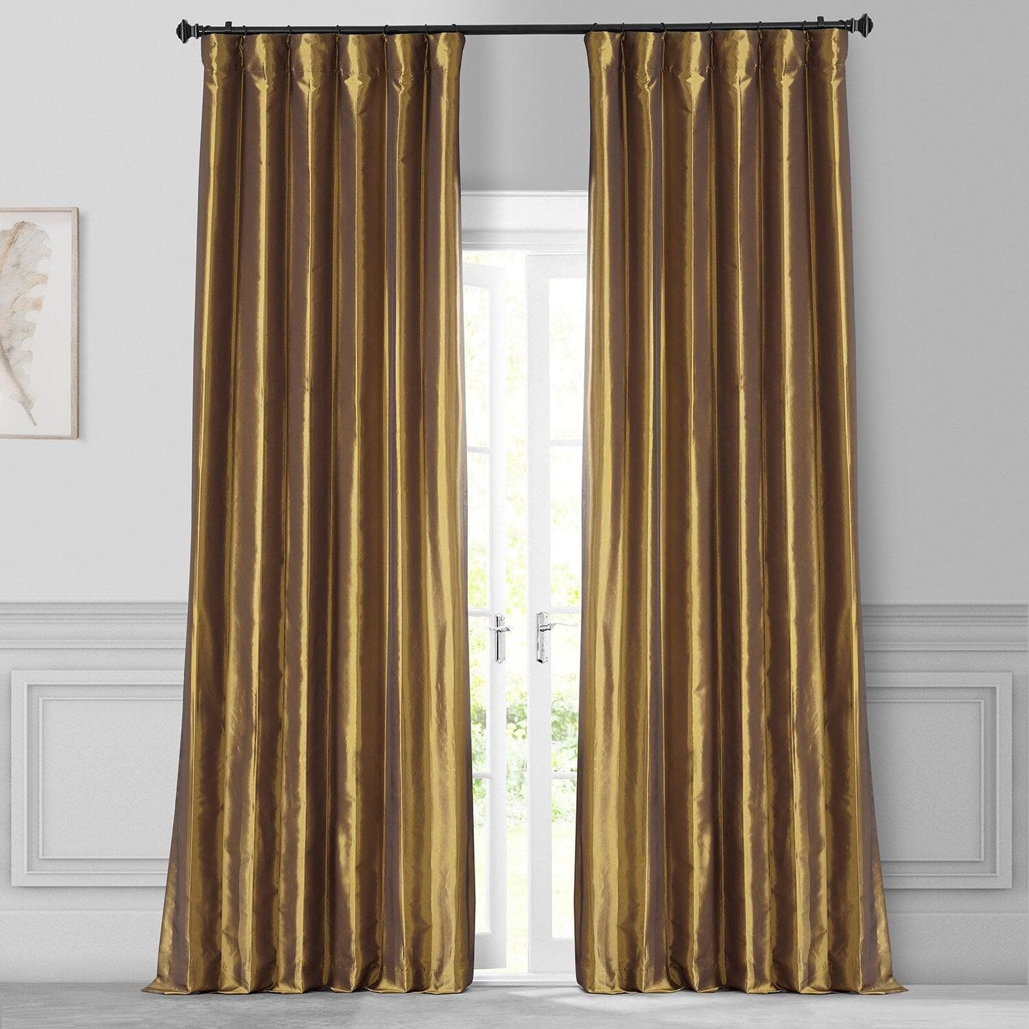 Golden Spice Solid Faux Silk Taffeta Blackout Curtains for Bedroom - Elegant Window Treatment for Light Blocking & Privacy (Set of 2 Panels)