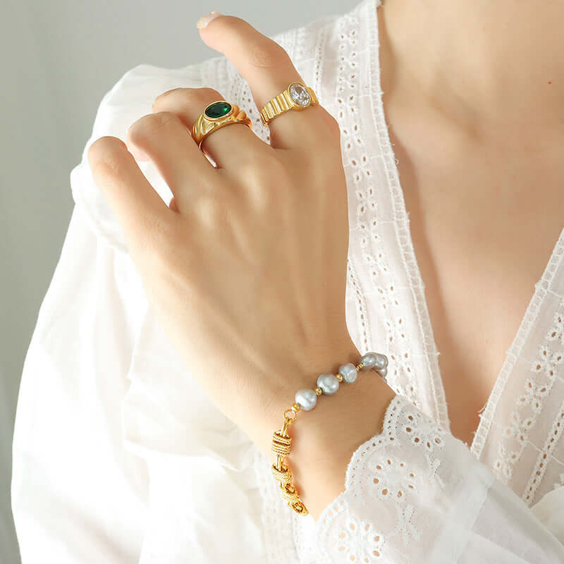 Freshwater Pearl & Agate Pig Nose Bracelet for Women - Elegant Adjustable Beaded Jewelry Gift for Birthday, Anniversary | Perfect for Daily Wear, Office & Special Occasions | E379