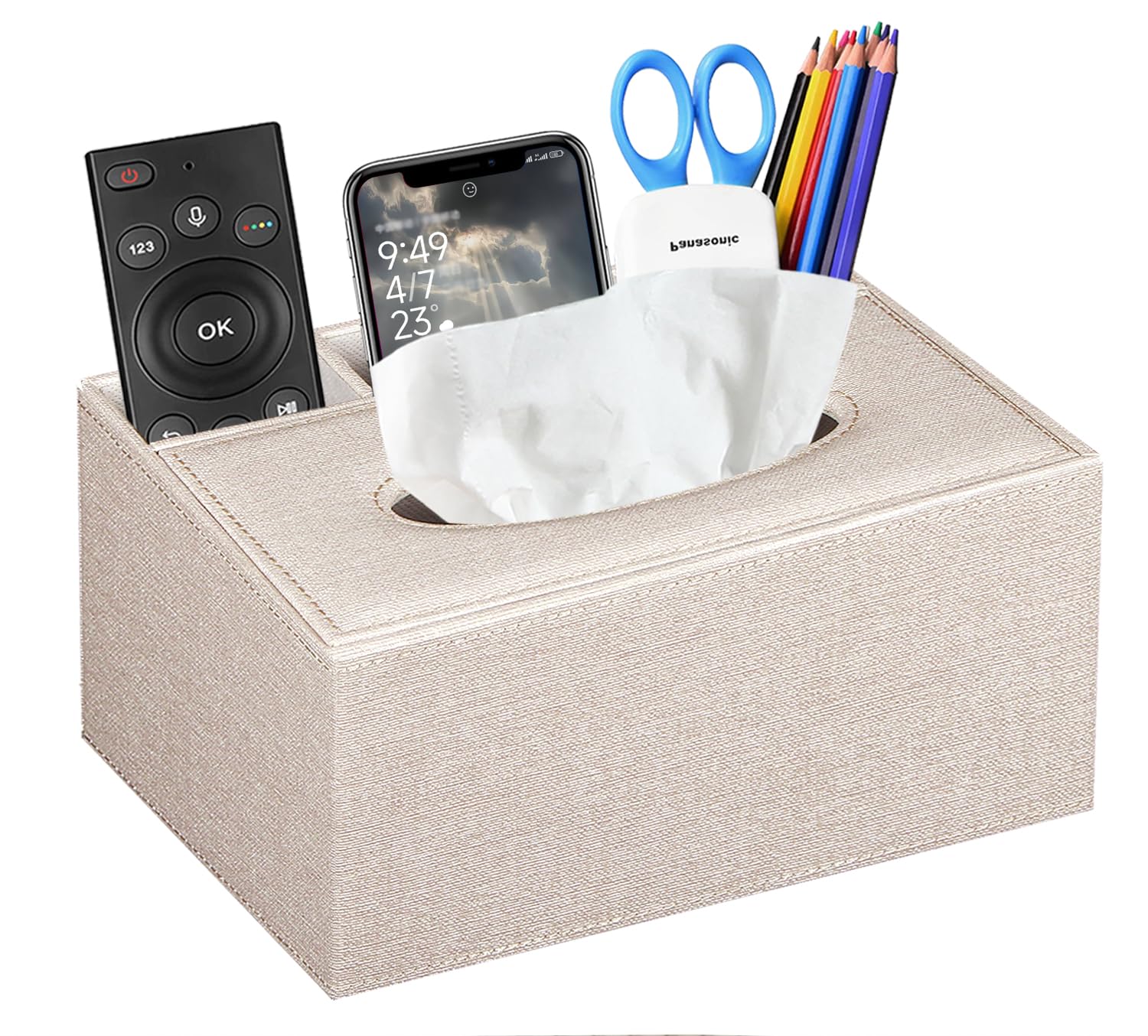Decorative Rectangular Tissue Box Cover - Kleenex Compatible, Multifunctional Facial Tissue Holder with Remote Control Storage | Nightstand & Bathroom Organizer for Home & Office Use