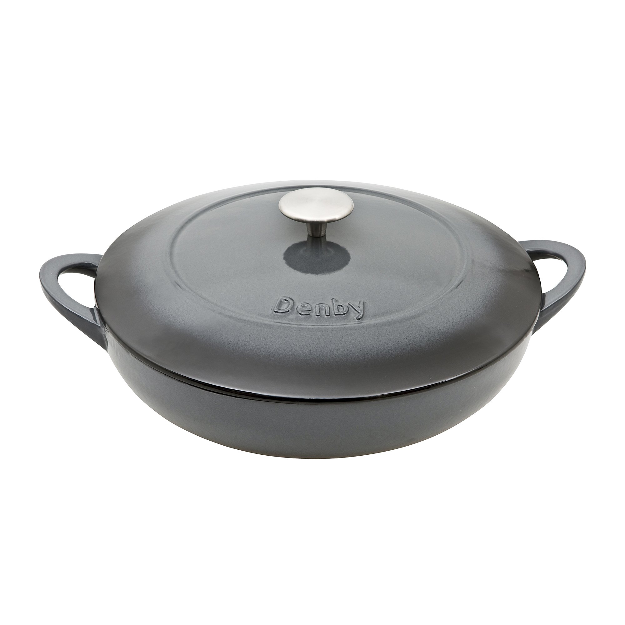 Denby Cast Iron Shallow Casserole Dish - 30cm (12 Inch) Halo Blue - Oven & Stovetop Safe - Perfect for Baking, Roasting & Serving - Ideal for Casseroles, Stews & One-Pot Meals
