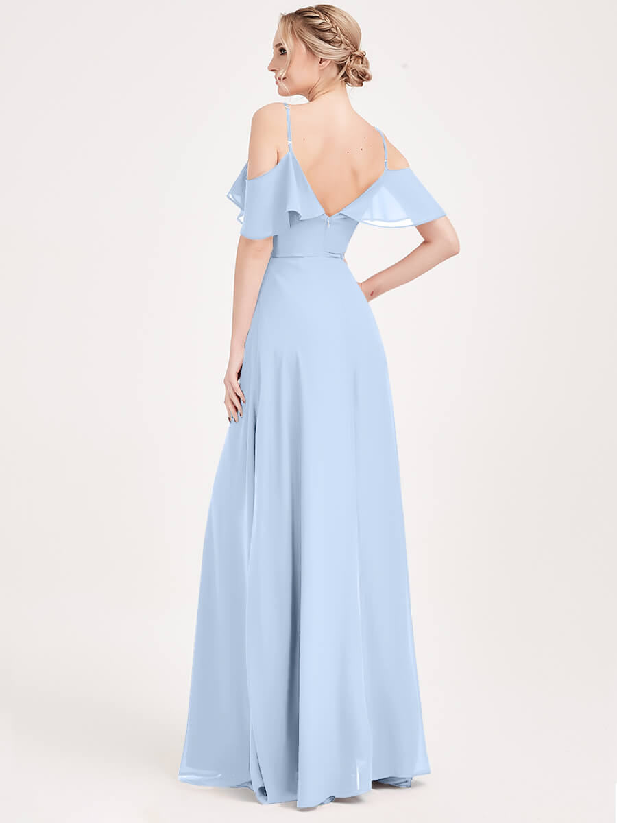 Cornflower Blue Chiffon Cold Shoulder Convertible Bridesmaid Dress - 3 Ways to Wear for Weddings, Prom & Formal Events