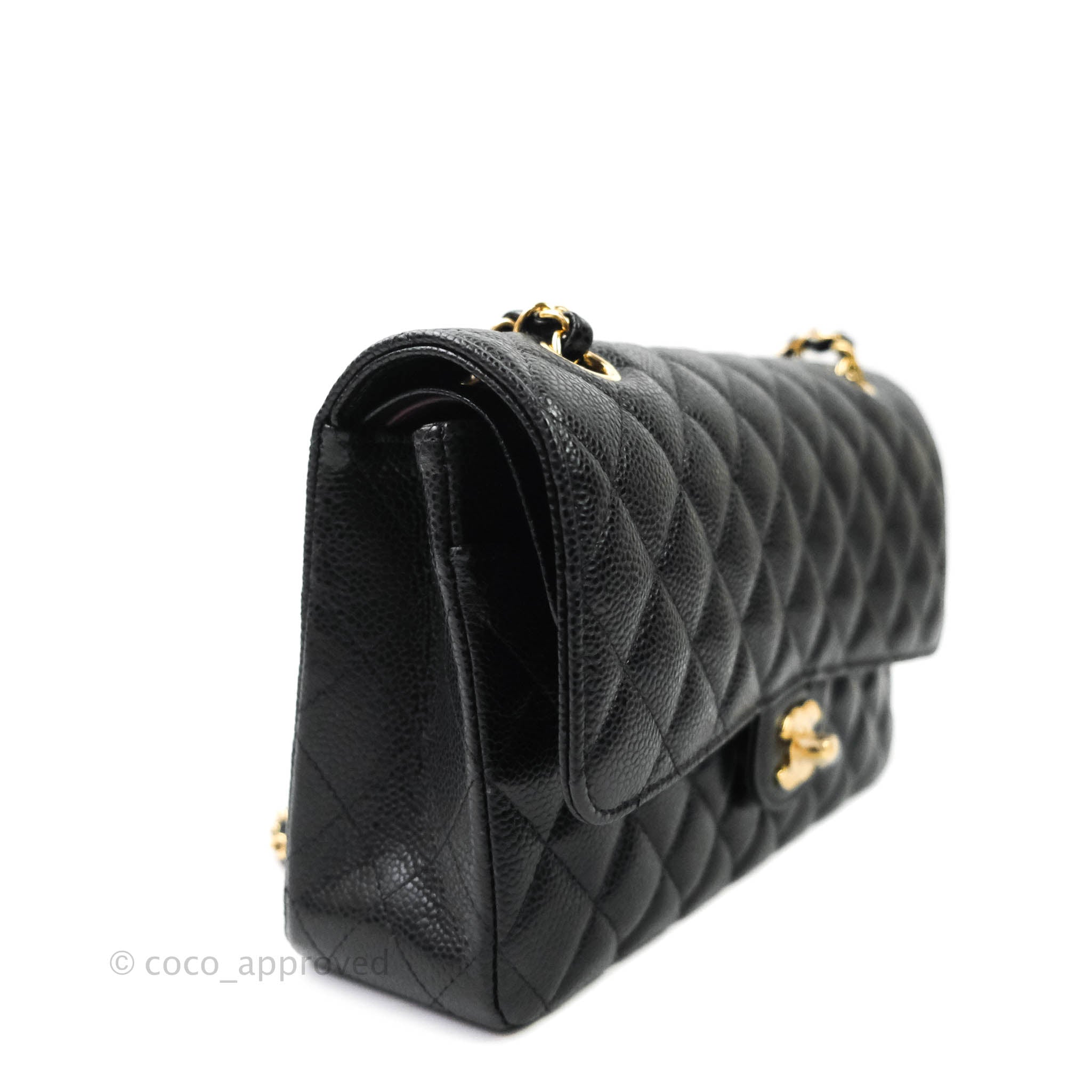Chanel Classic Medium Double Flap Bag Black Caviar Leather with Gold Hardware - Luxury Designer Handbag for Women, Perfect for Work, Evening & Special Occasions