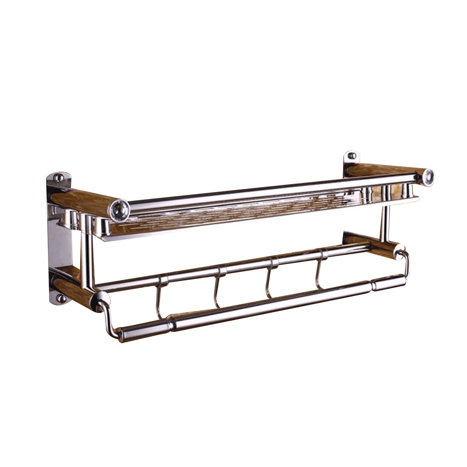 Stainless Steel Bathroom Towel Rack with Hooks - Multifunctional No-Drill Wall Mounted Storage Shelf for Towels, Clothes & Accessories - Perfect for Small Bathrooms, Laundry Rooms & Dorm Organization (40cm Single-Layer, Silver)