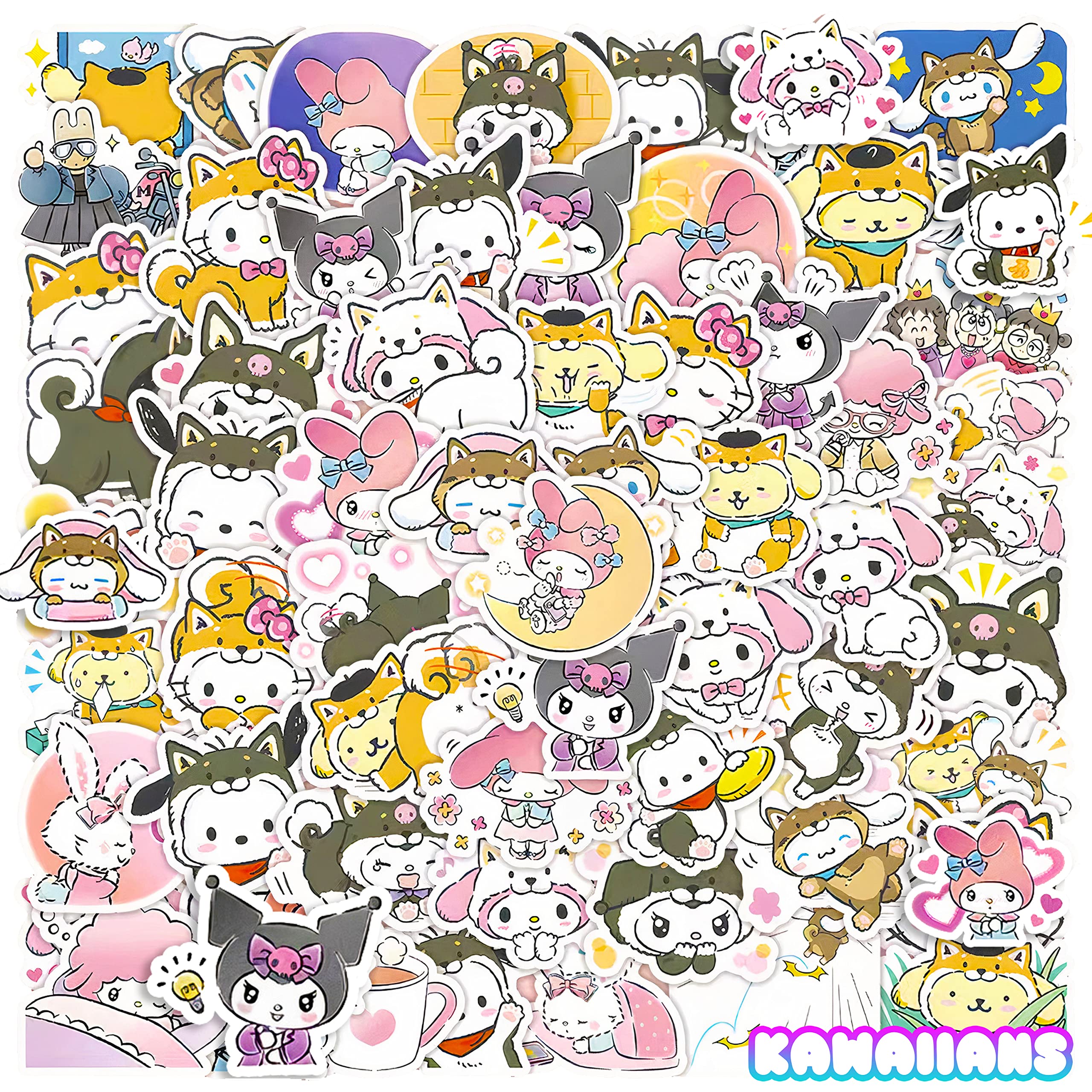 KAWAIIANS 60PCS Kawaii Stickers - Waterproof Vinyl Cute Japanese Anime Character Decals for Water Bottles, Phones, Laptops - Perfect Gift for Kids, Teens, Girls & Adults - Great for DIY Crafts, School Supplies & Room Decor (60pcs Cute Sticker Set)