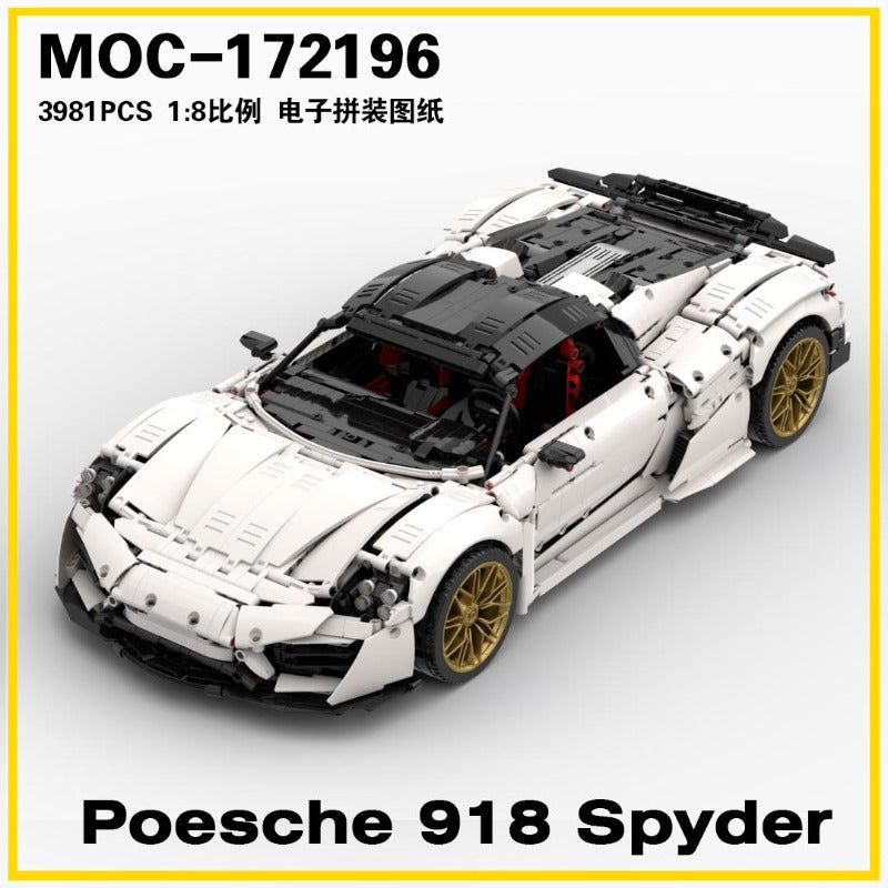 3981pcs MOC Porsche 918 Spyder 1:8 Scale Building Blocks Set - Premium Collector's Model Car Kit for Adults & Teens - Perfect for Display, Gifts, and LEGO Enthusiasts