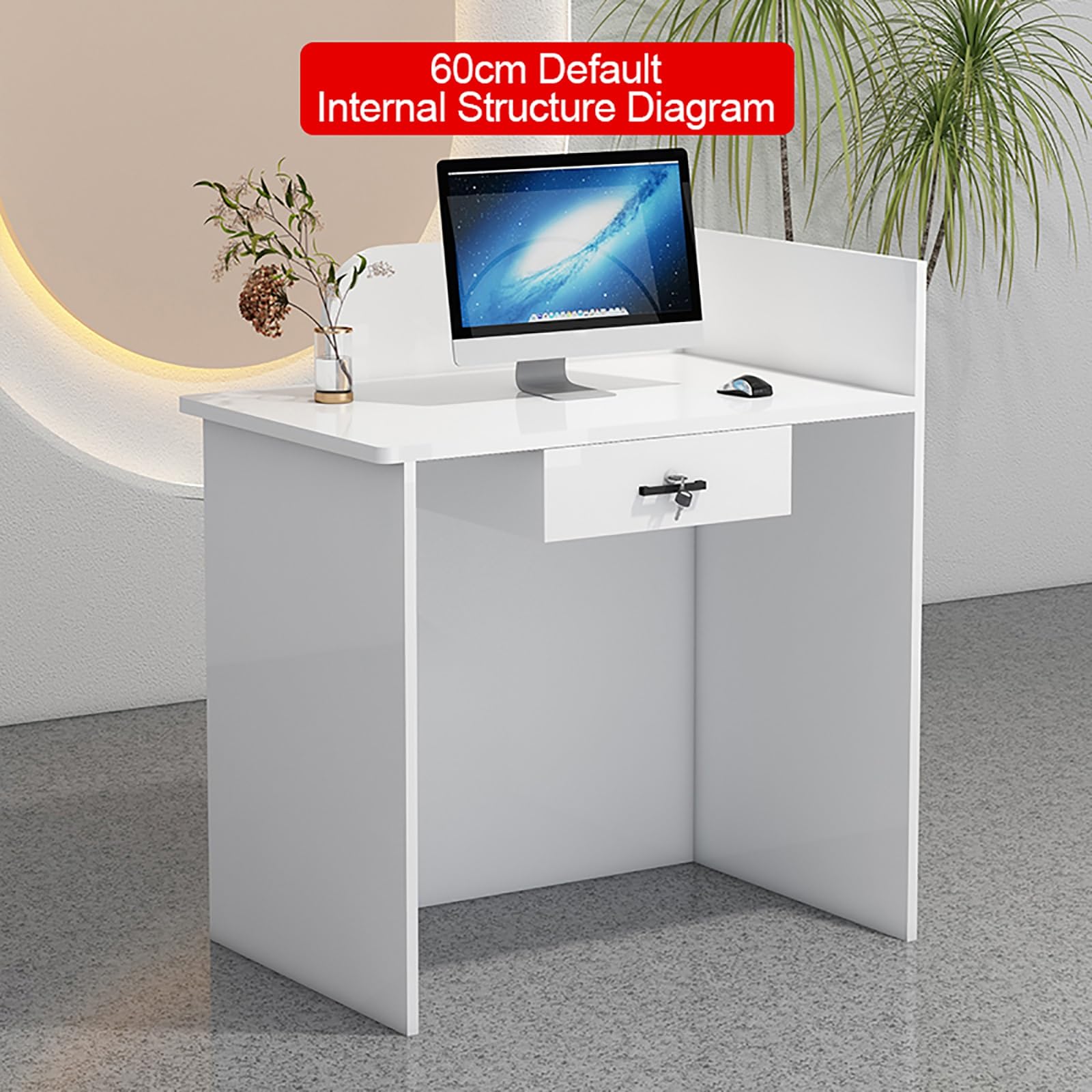 White L-Shaped Reception Desk with Lockable Drawer - Space Saving Front Counter for Office, Salon & Home - Perfect for Checkout Lobby, Beauty Salon & Small Business Reception Areas (Size: Large)