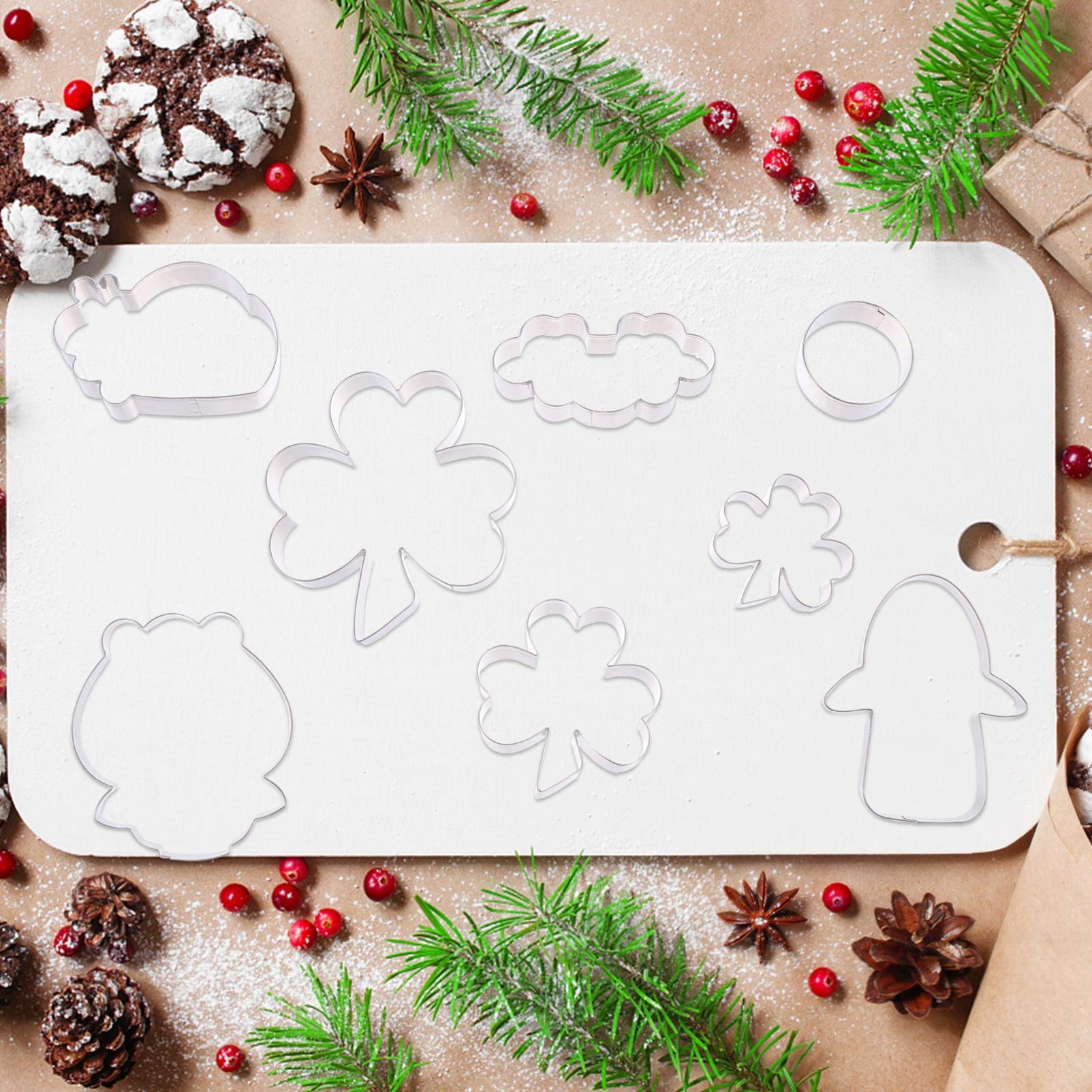 8-Piece Hemoton Cookie Cutter Set - Stainless Steel Baking Molds for Cookies, Chocolate, Fondant & Biscuits | Embossed Designs | Perfect for Holiday Baking, DIY Desserts & Party Treats