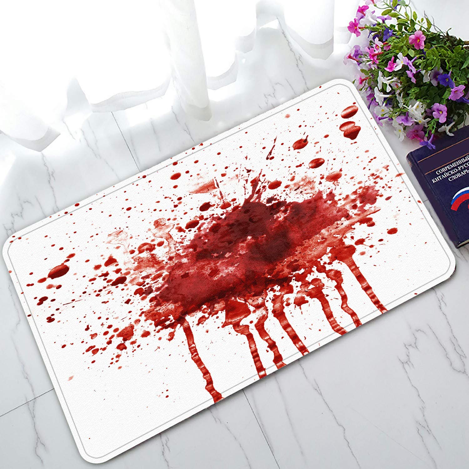 ECZJNT Blood Splatter Welcome Doormat - Non-Slip Bath & Entrance Rug - 30x18 Inch Halloween Decor Floor Mat for Home, Porch, or Party Scenes