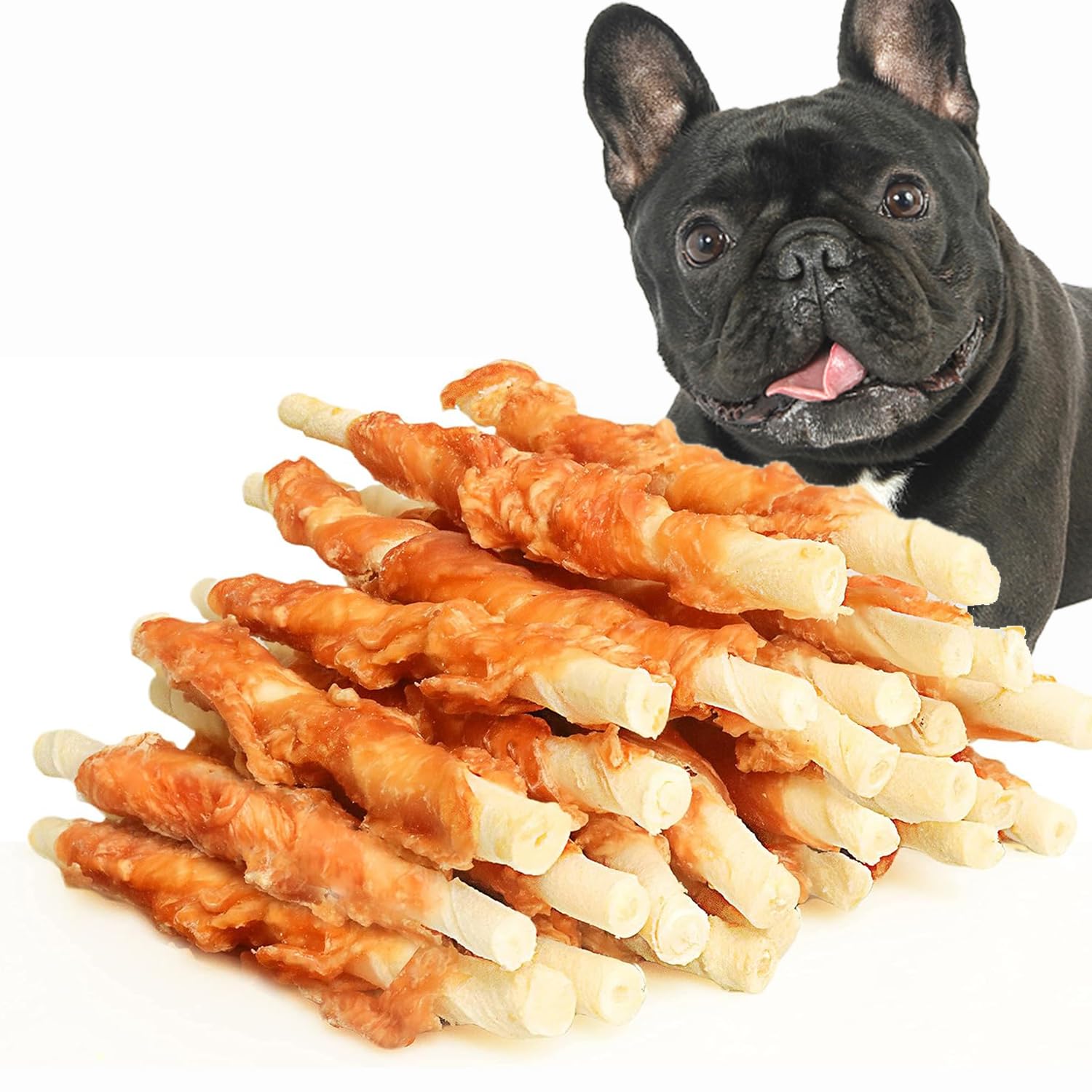 ASMPET Grain Free Chicken Wrapped Rawhide Dog Chews - 20 Pieces (10.6 oz) Long Lasting Dental Treats for Small, Medium & Large Breed Dogs - Healthy Natural Dog Bones for Teeth Cleaning | Perfect for Training Rewards & Chewing Needs