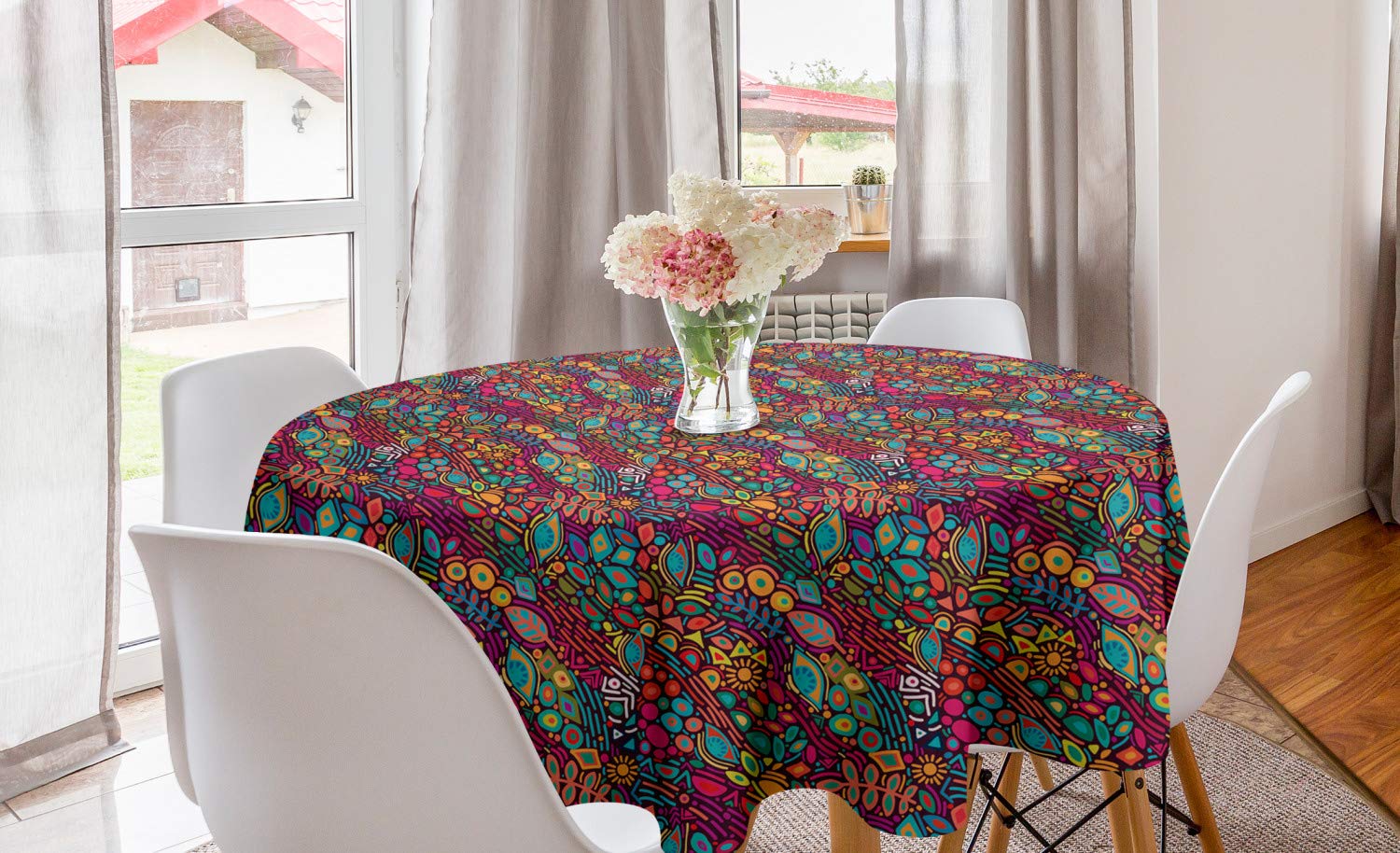 Ambesonne Colorful Round Tablecloth 60