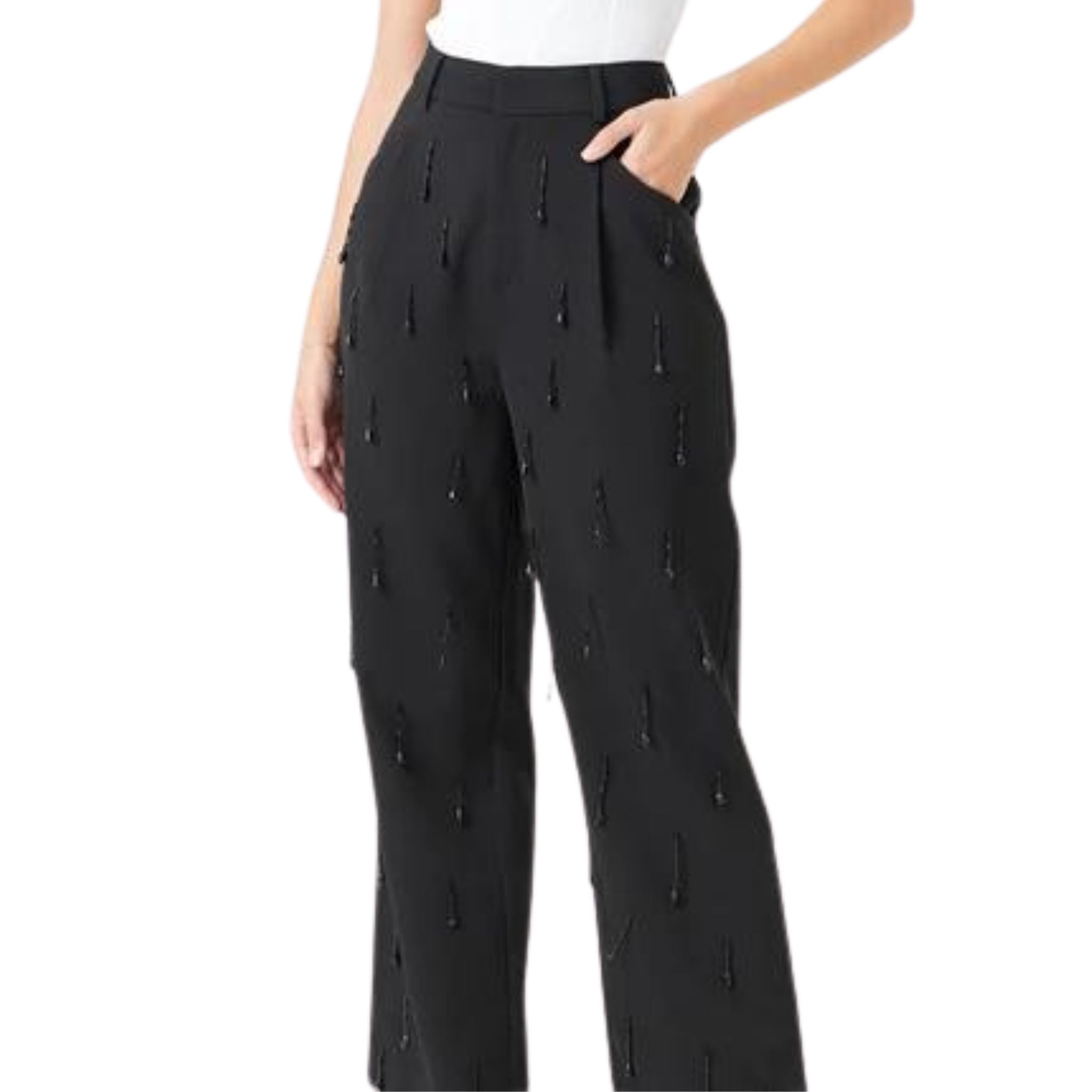 Endless Rose Beaded Pants for Women - High Waisted Floral Embroidered Wide Leg Palazzo Pants | Boho Chic Summer Beachwear & Party Outfits