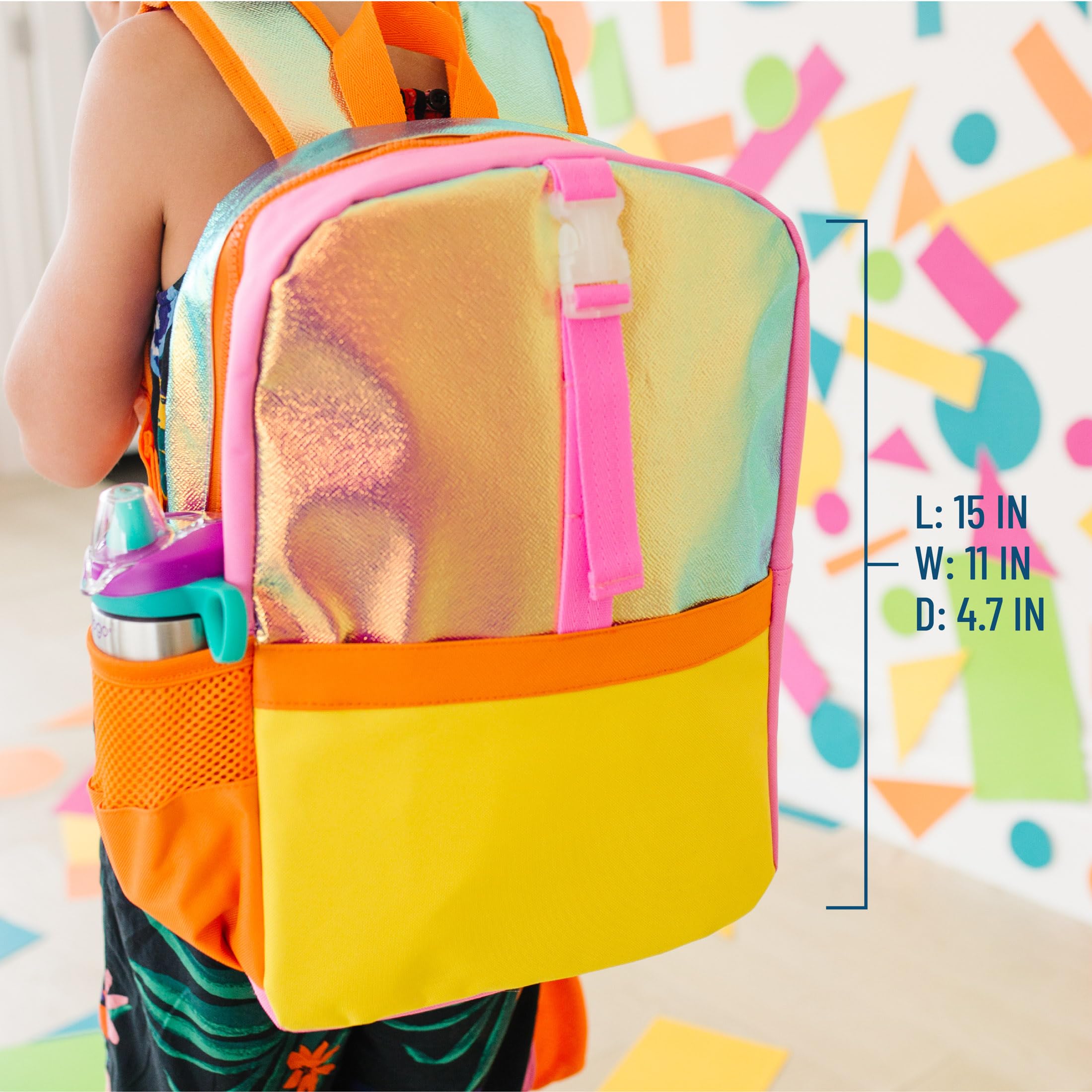 Wildkin Pack-it-All Kids Backpack - Durable School Backpack with Adjustable Straps & Spacious Compartments for Boys & Girls - Perfect for School, Travel & Outdoor Adventures - Orange Shimmer