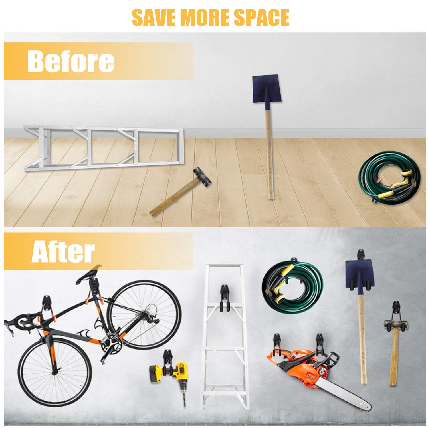 Heavy Duty Steel Garage Storage Hooks - Double J Hooks Wall Mount Organizer for Power Tools, Bikes, Ladders, Ropes & Hoses - Perfect for Garage, Workshop & Home Storage Organization