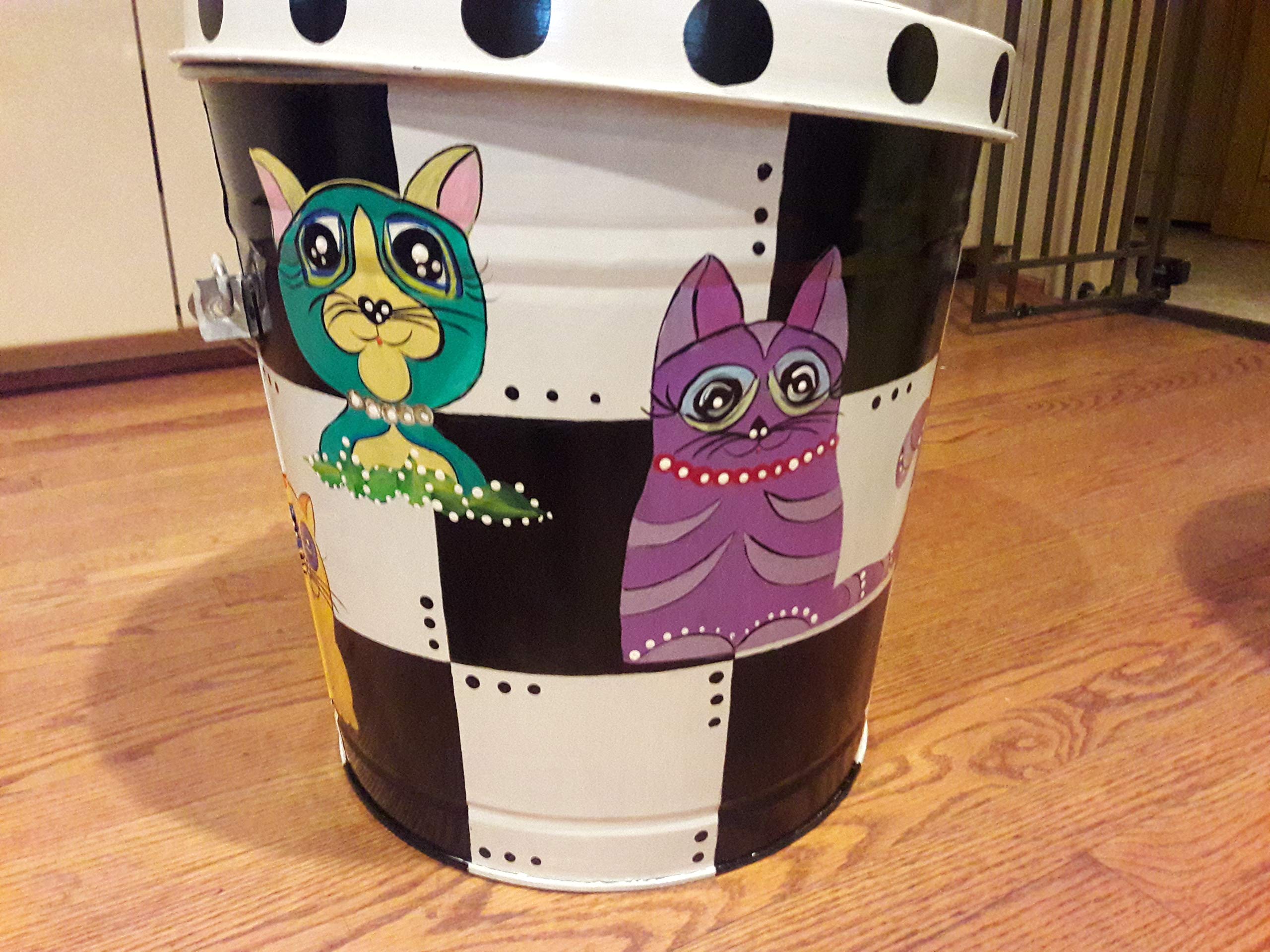 10 Gallon Hand Painted Decorative Trash Can - Elegant Waste Bin for Kitchen, Bathroom & Office - Eco-Friendly Garbage Can with Artistic Designs for Home Decor
